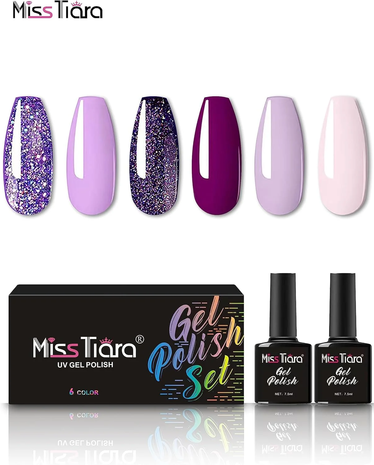 ست لاک ژل ناخن 6 عددی چند رنگ MissTiara (بنفش/بژ) ست لاک ژل ناخن 6 عددی چند رنگ MissTiara (بنفش/بژ)