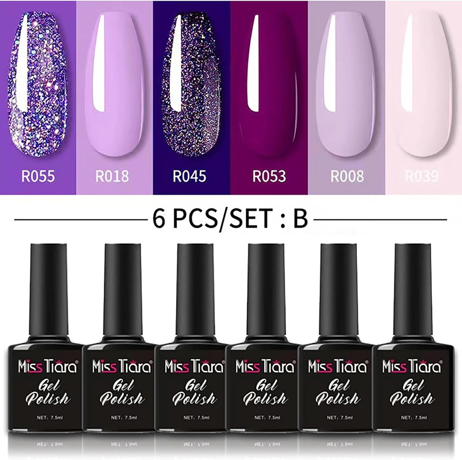 ست لاک ژل ناخن 6 عددی چند رنگ MissTiara (بنفش/بژ) ست لاک ژل ناخن 6 عددی چند رنگ MissTiara (بنفش/بژ)