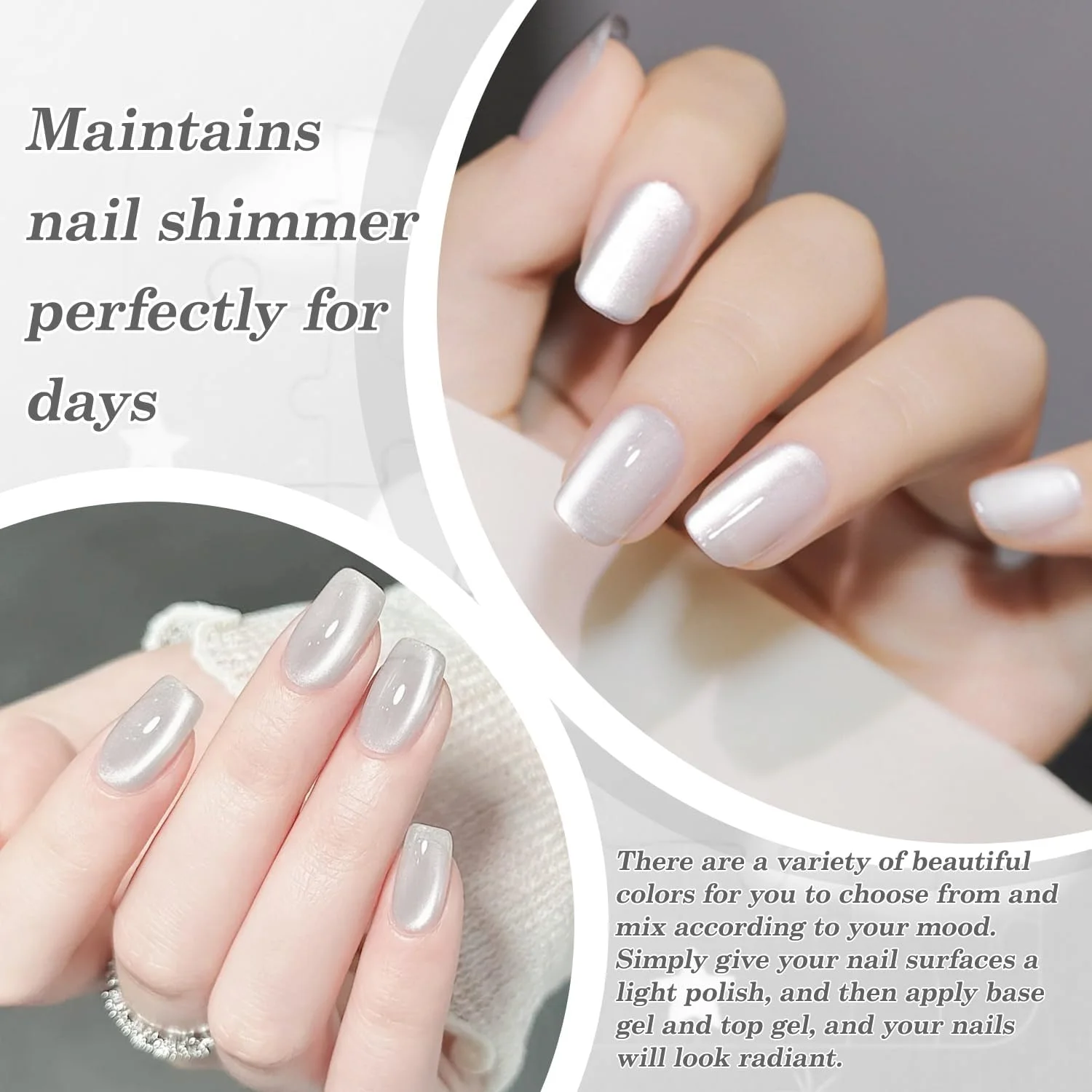 لاک ژل ناخن بیوتی مدل چشم گربه ای مغناطیسی - ژلی شفاف سفید نقره ای مغناطیسی - ست لاک ژل با آهنربا برای طراحی ناخن، لاک ژل مانیکور 15 میلی لیتر