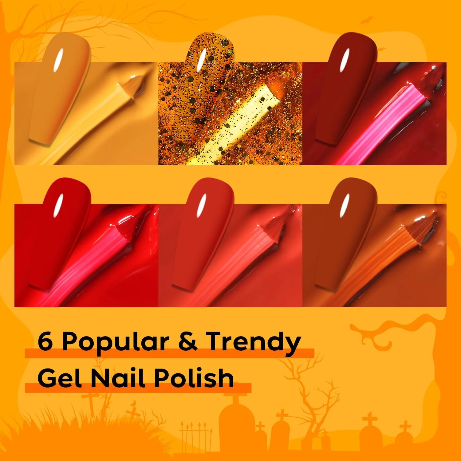 لاک ژل ناخن سقوط آزاد Nicedeco Hema، مجموعه 6 رنگ گیاهی بدون تست حیوانی، نارنجی سوخته، مناسب هالووین، طراحی ناخن، مانیکور، سالن، استفاده خانگی 6-23