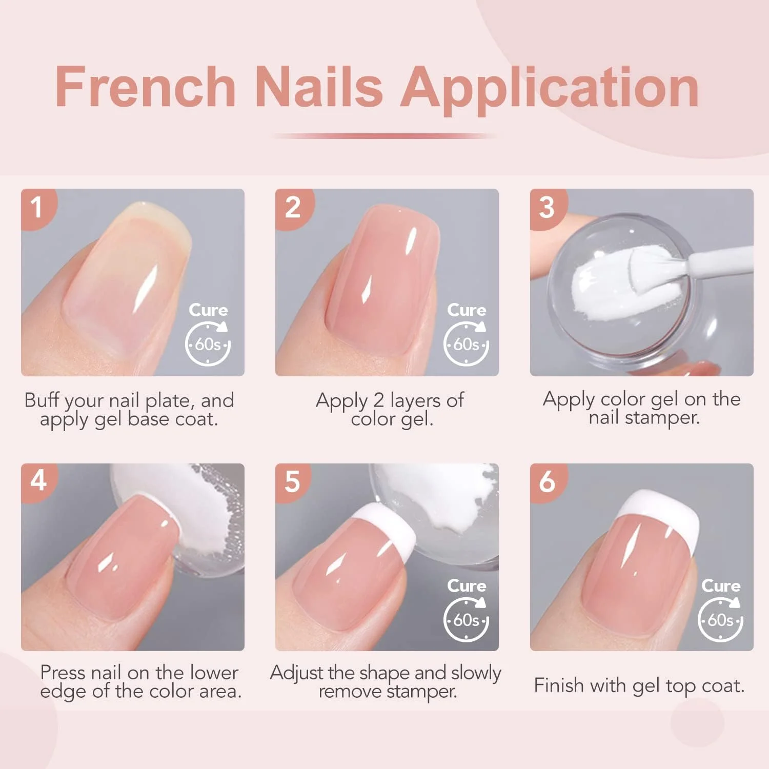 کیت فرنچ ناخن GAOY، مهر ناخن و 2 عدد لاک ژل، شامل رنگ های صورتی ژله ای، سفید و کالباسی برای نوک فرنچ، نیاز به خشک شدن با دستگاه UV