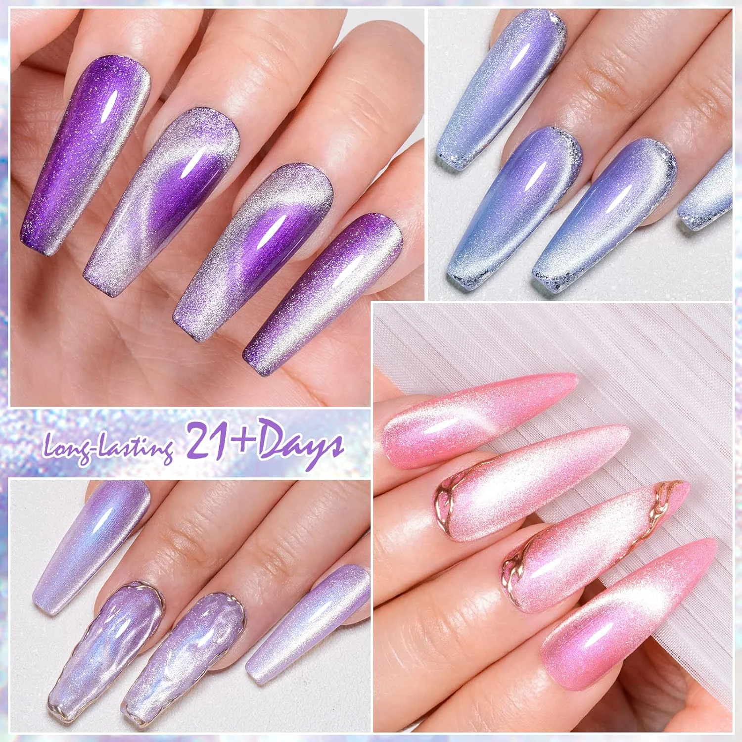 مجموعه لاک ژل ناخن چشم گربه ای MEET ACROSS، مجموعه لاک ناخن UV مغناطیسی، مجموعه لاک ناخن اکلیلی پری دریایی، لاک ژل مغناطیسی، مجموعه شلاک، نور UV LED، کیت لاک ژل جادویی با 1 آهنربا، 6 لاک