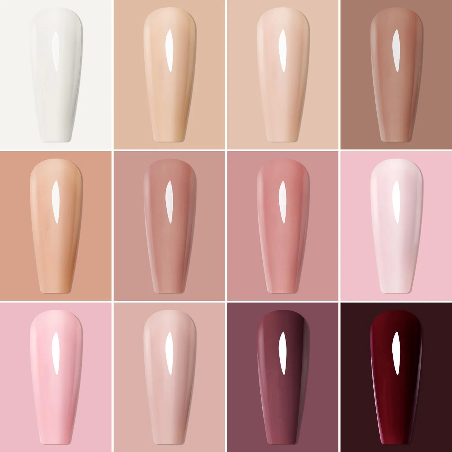 لاک ژل کرمی جامد آی‌میلی با برس، پالت لاک ژل جامد 12 رنگ، رنگ‌های خنثی، کالباسی، قهوه‌ای، صورتی، سفید، ست ژل پودینگ، کیت هنر ناخن قابل خیساندن با اشعه ماوراء بنفش و ال‌ای‌دی، مانیکور DIY در خانه کیت 16