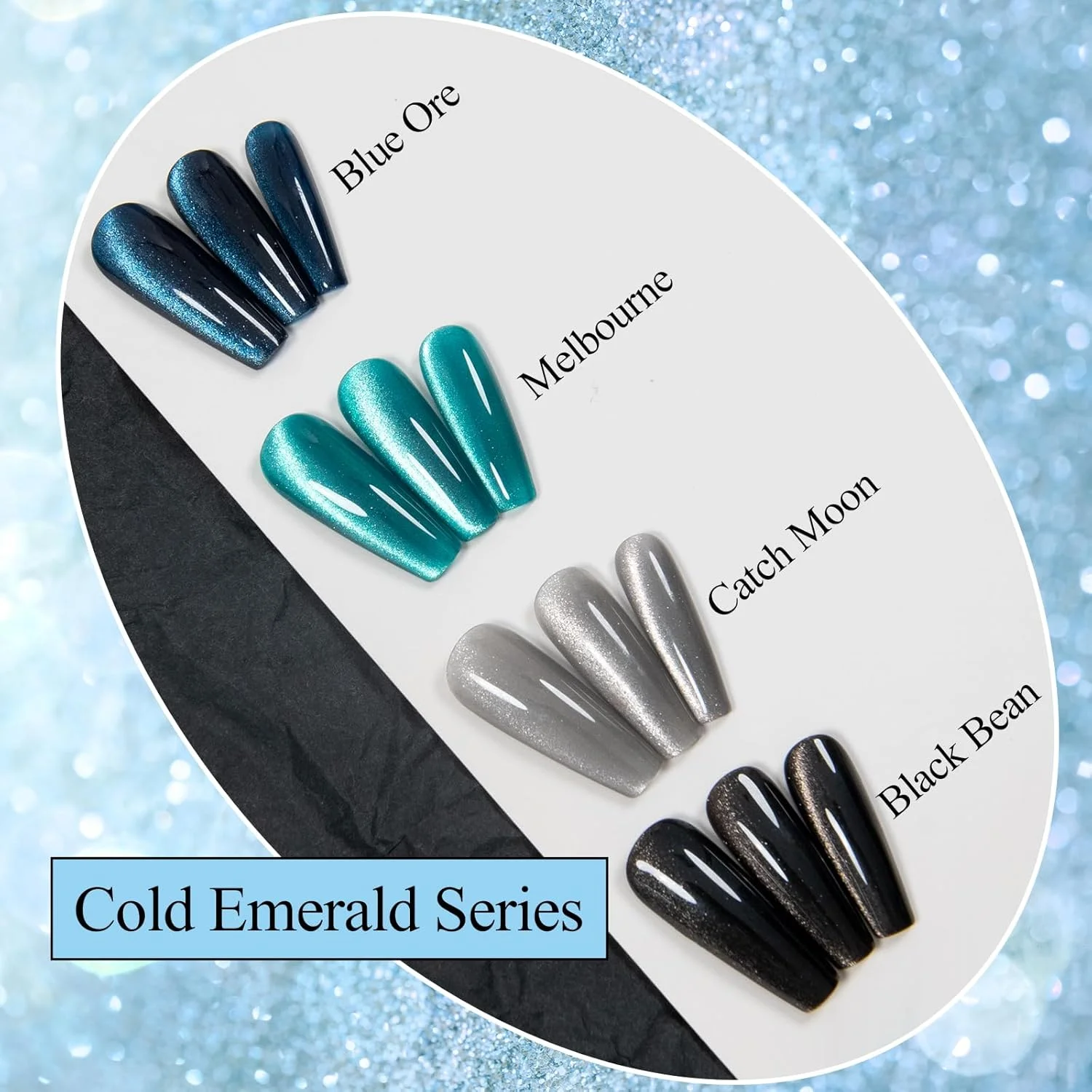 کیت لاک ژل ناخن چشم گربه ای 12 میلی لیتری در 4 رنگ - لاک ژل براق نقره ای مشکی آبی چشم گربه ای با قابلیت خیساندن و مغناطیسی