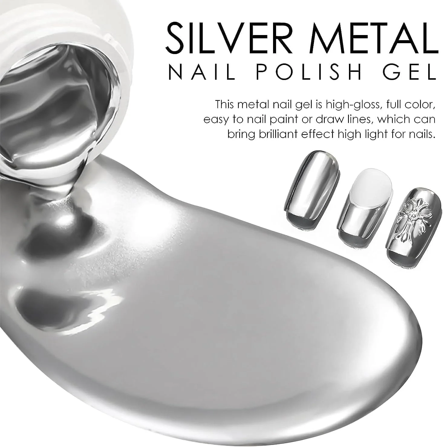 ژل طراحی ناخن متالیک، لاک ژل نقره ای ناخن، روکش آینه ای ناخن، ژل طراحی فلزی، ژل ناخن سوپر براق UV/LED برای طراحی ناخن با لاک ژل، نقره ای