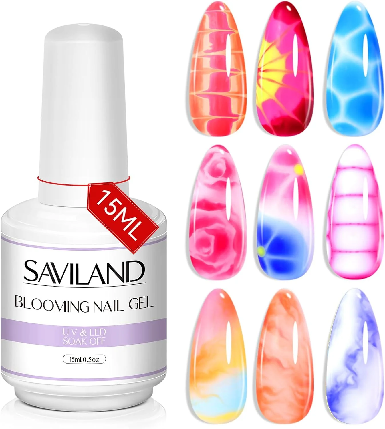 لاک ژل شکوفه دهنده ناخن ساویلند - کیت طراحی ناخن مرمری شفاف 15 میلی لیتری با برس هنری، جلوه های پخش شونده، طرح گلدار، طراحی آبرنگ، استفاده خانگی و سالنی لاک ژل شکوفه دهنده ناخن ساویلند - کیت طراحی ناخن مرمری شفاف 15 میلی لیتری با برس هنری، جلوه های پخش شونده، طرح گلدار، طراحی آبرنگ، استفاده خانگی و سالنی
