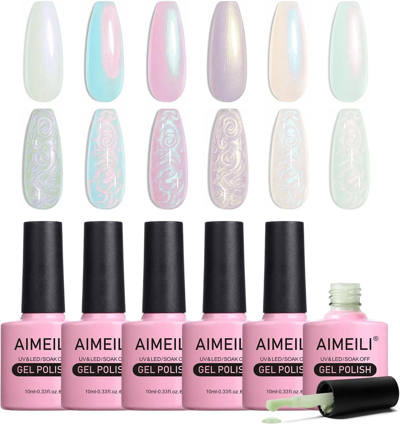 لاک ژل ناخن AIMEILI با افکت مرواریدی، کیت لاک ژل پولاریزه اکلیلی و براق پری دریایی در 6 رنگ، مناسب طراحی ناخن، قابل استفاده با دستگاه UV LED - ست 42 لاک ژل ناخن AIMEILI با افکت مرواریدی، کیت لاک ژل پولاریزه اکلیلی و براق پری دریایی در 6 رنگ، مناسب طراحی ناخن، قابل استفاده با دستگاه UV LED - ست 42
