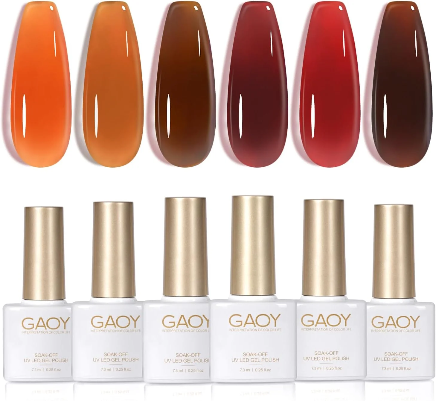 مجموعه لاک ژل ناخن قهوه ای طرح لاک پشتی GAOY، 6 رنگ شفاف قرمز تیره نارنجی کدو تنبل، مناسب برای استفاده در سالن و طراحی ناخن در خانه مجموعه لاک ژل ناخن قهوه ای طرح لاک پشتی GAOY، 6 رنگ شفاف قرمز تیره نارنجی کدو تنبل، مناسب برای استفاده در سالن و طراحی ناخن در خانه