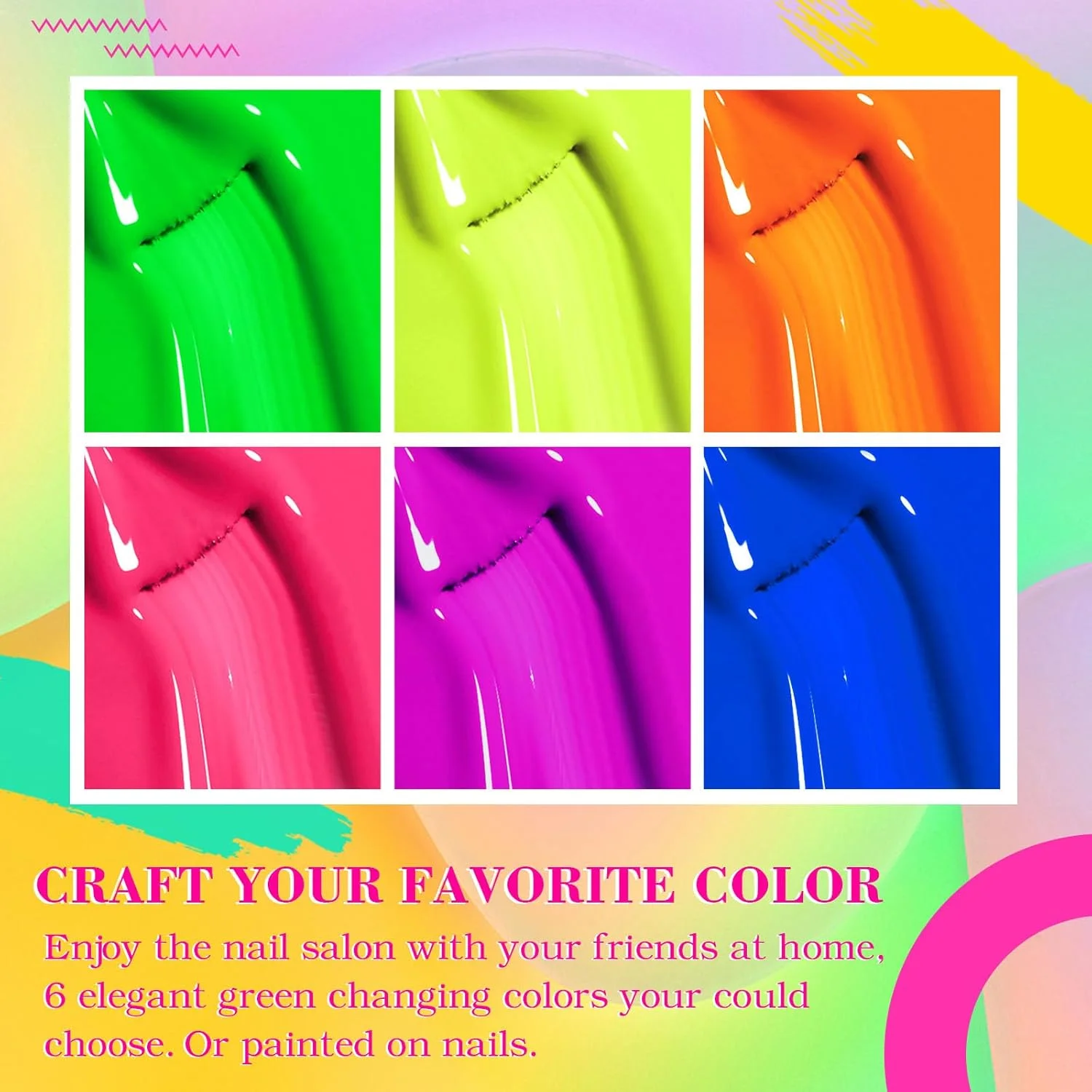 لاک ناخن UV، مجموعه لاک ژل نئون 6 رنگ، زرد روشن، سبز، نارنجی، صورتی، بنفش، سرمه ای، آبی، بهاری، تابستانی، رنگین کمانی، لاک UV Soak-Off برای زنان، خانه، DIY، مانیکور، ناخن