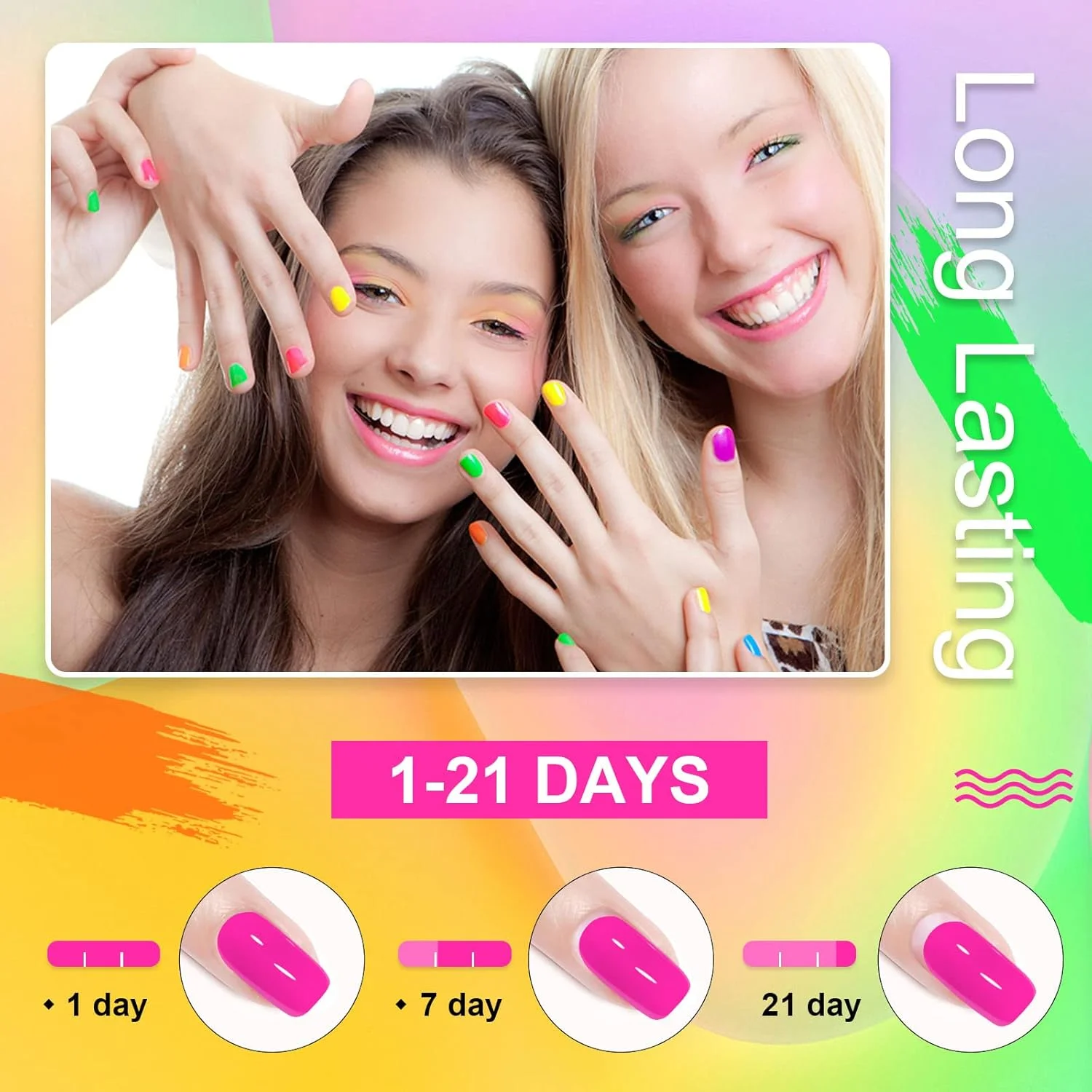 لاک ناخن UV، مجموعه لاک ژل نئون 6 رنگ، زرد روشن، سبز، نارنجی، صورتی، بنفش، سرمه ای، آبی، بهاری، تابستانی، رنگین کمانی، لاک UV Soak-Off برای زنان، خانه، DIY، مانیکور، ناخن