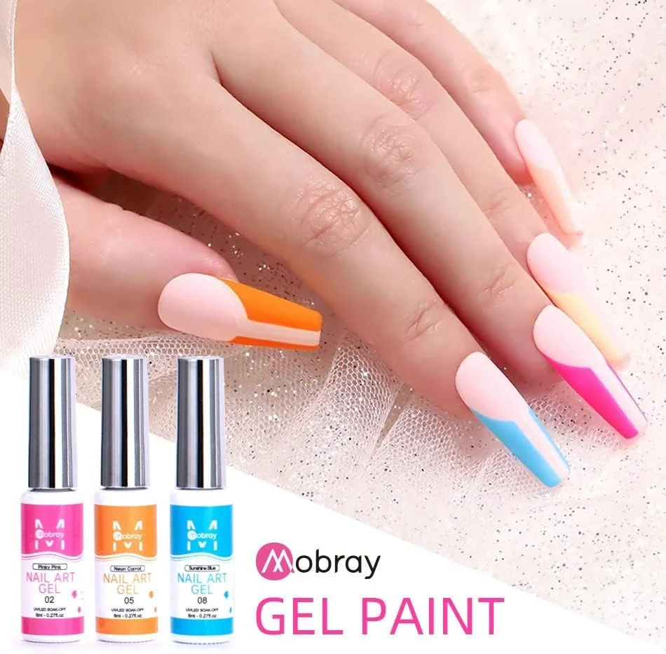 ست لاک ژل طراحی ناخن - 12 رنگ پاستیلی برای طراحی ناخن با برس نازک داخلی، قابل استفاده با لامپ LED