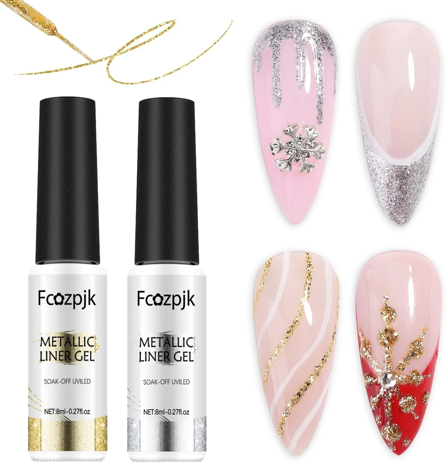 ست لاک ژل طراحی ناخن Fcozpjk، 2 عدد اکلیلی نقره ای طلایی، 8 میلی لیتر، ژل طراحی ناخن UV با قلم موی نازک داخلی، طراحی نقطه ای و طرح های چرخشی ست لاک ژل طراحی ناخن Fcozpjk، 2 عدد اکلیلی نقره ای طلایی، 8 میلی لیتر، ژل طراحی ناخن UV با قلم موی نازک داخلی، طراحی نقطه ای و طرح های چرخشی