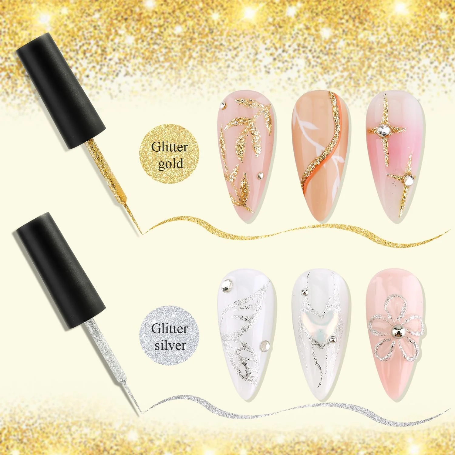 ست لاک ژل طراحی ناخن Fcozpjk، 2 عدد اکلیلی نقره ای طلایی، 8 میلی لیتر، ژل طراحی ناخن UV با قلم موی نازک داخلی، طراحی نقطه ای و طرح های چرخشی ست لاک ژل طراحی ناخن Fcozpjk، 2 عدد اکلیلی نقره ای طلایی، 8 میلی لیتر، ژل طراحی ناخن UV با قلم موی نازک داخلی، طراحی نقطه ای و طرح های چرخشی