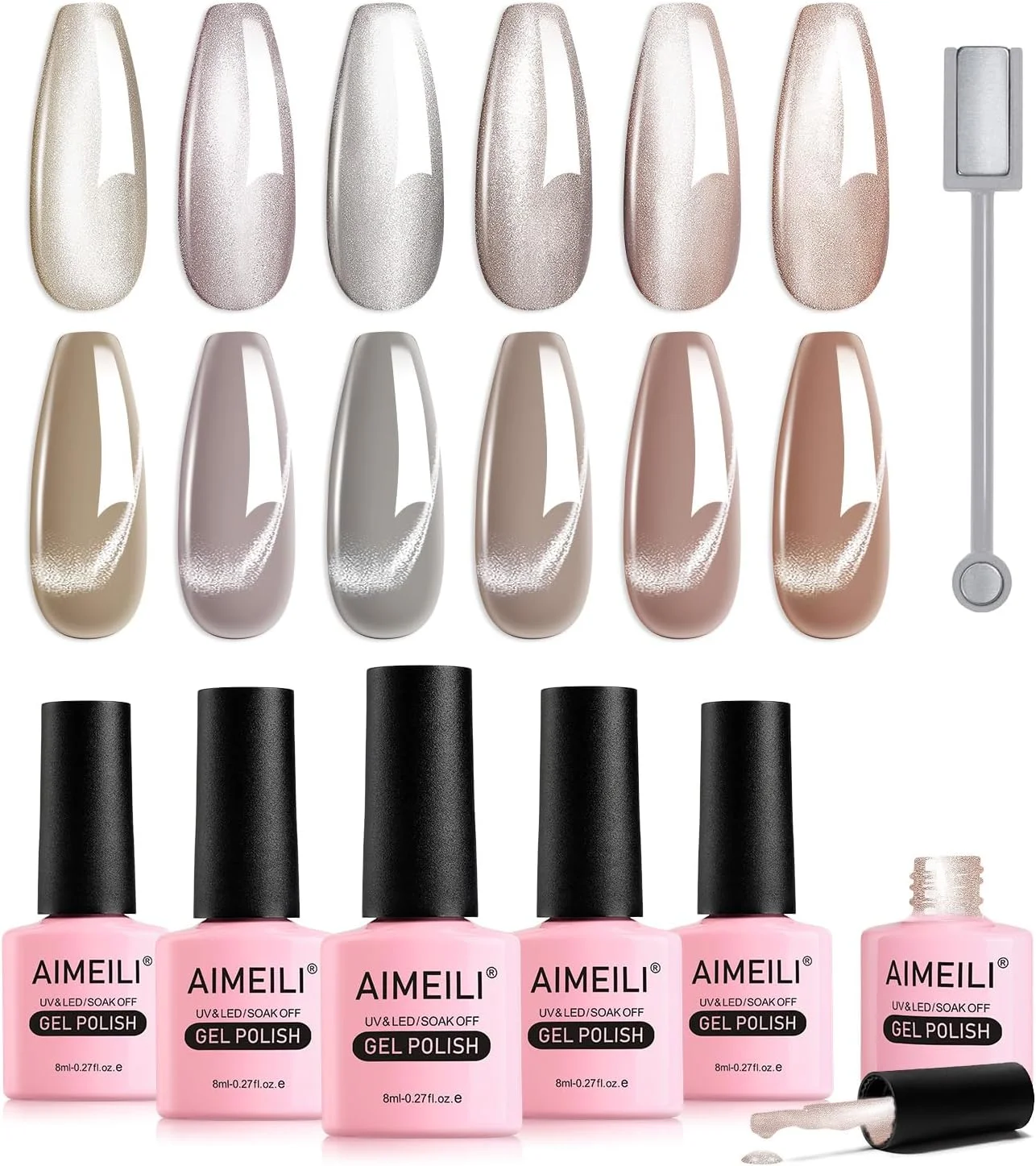 لاک ژل چشم گربه ای UV آیمیلی 8 میلی لیتر 6 رنگ، ست لاک ناخن مغناطیسی 6-58 لاک ژل چشم گربه ای UV آیمیلی 8 میلی لیتر 6 رنگ، ست لاک ناخن مغناطیسی 6-58