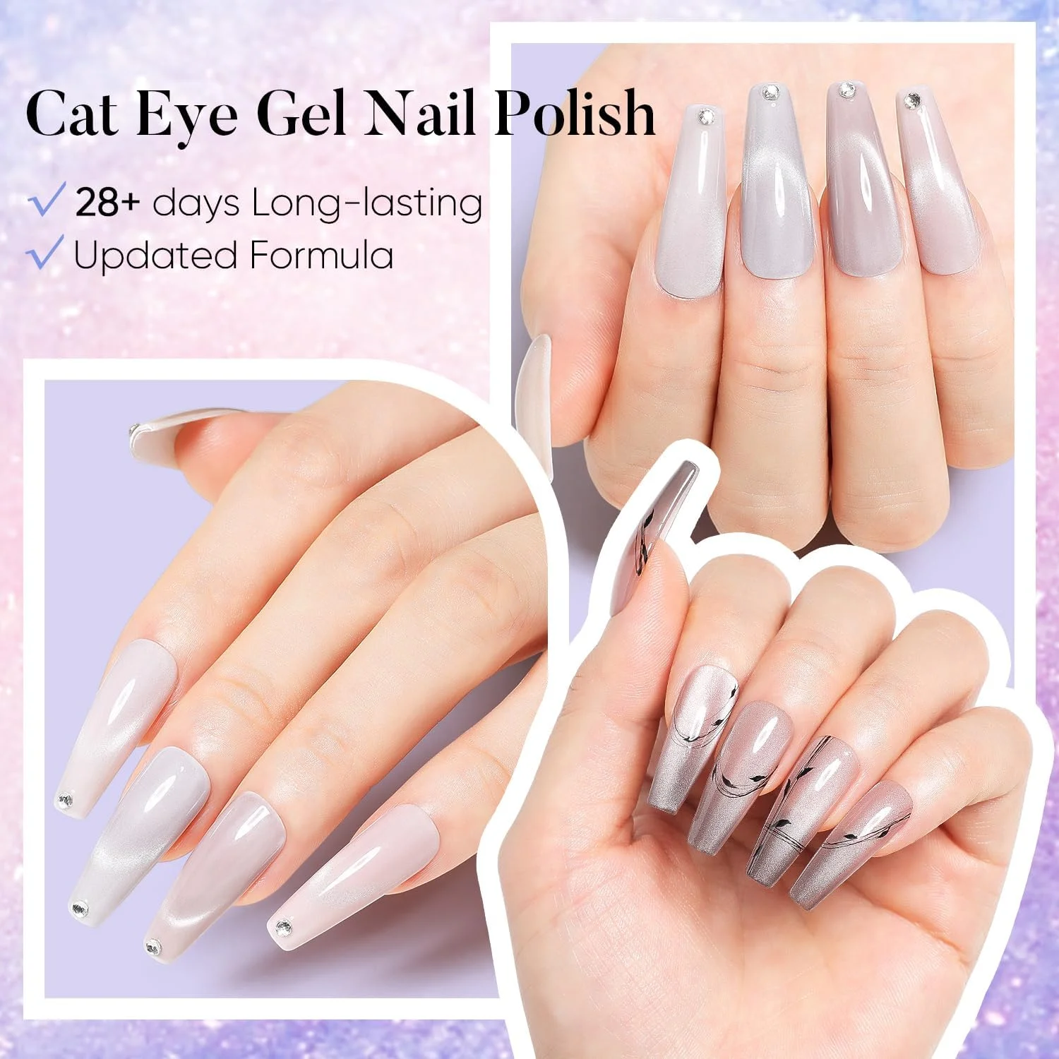 لاک ژل چشم گربه ای UV آیمیلی 8 میلی لیتر 6 رنگ، ست لاک ناخن مغناطیسی 6-58