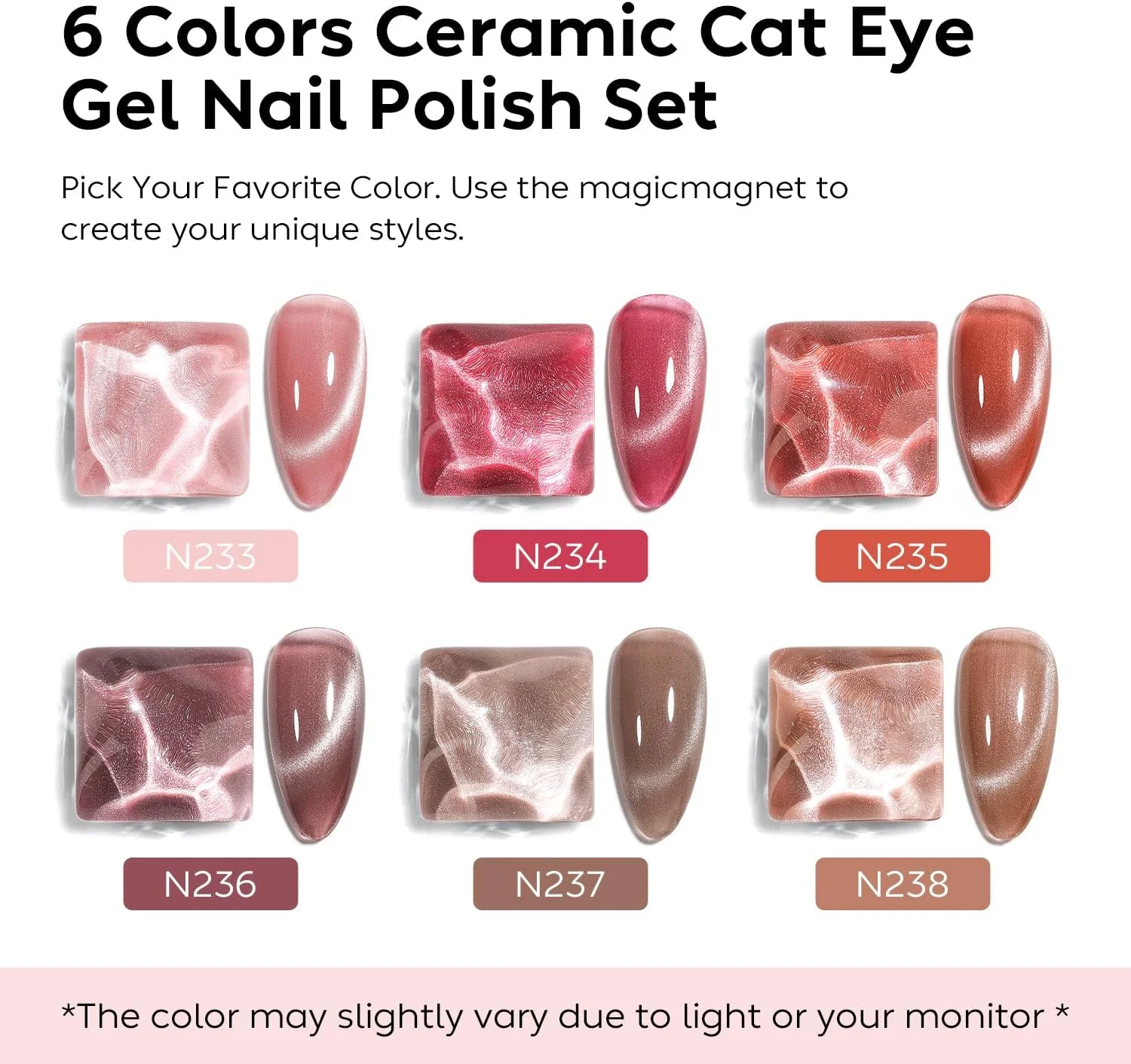 لاک ژل چشم گربه ای بدون مواد مضر، 6 رنگ، مناسب طراحی ناخن لاک ژل چشم گربه ای بدون مواد مضر، 6 رنگ، مناسب طراحی ناخن