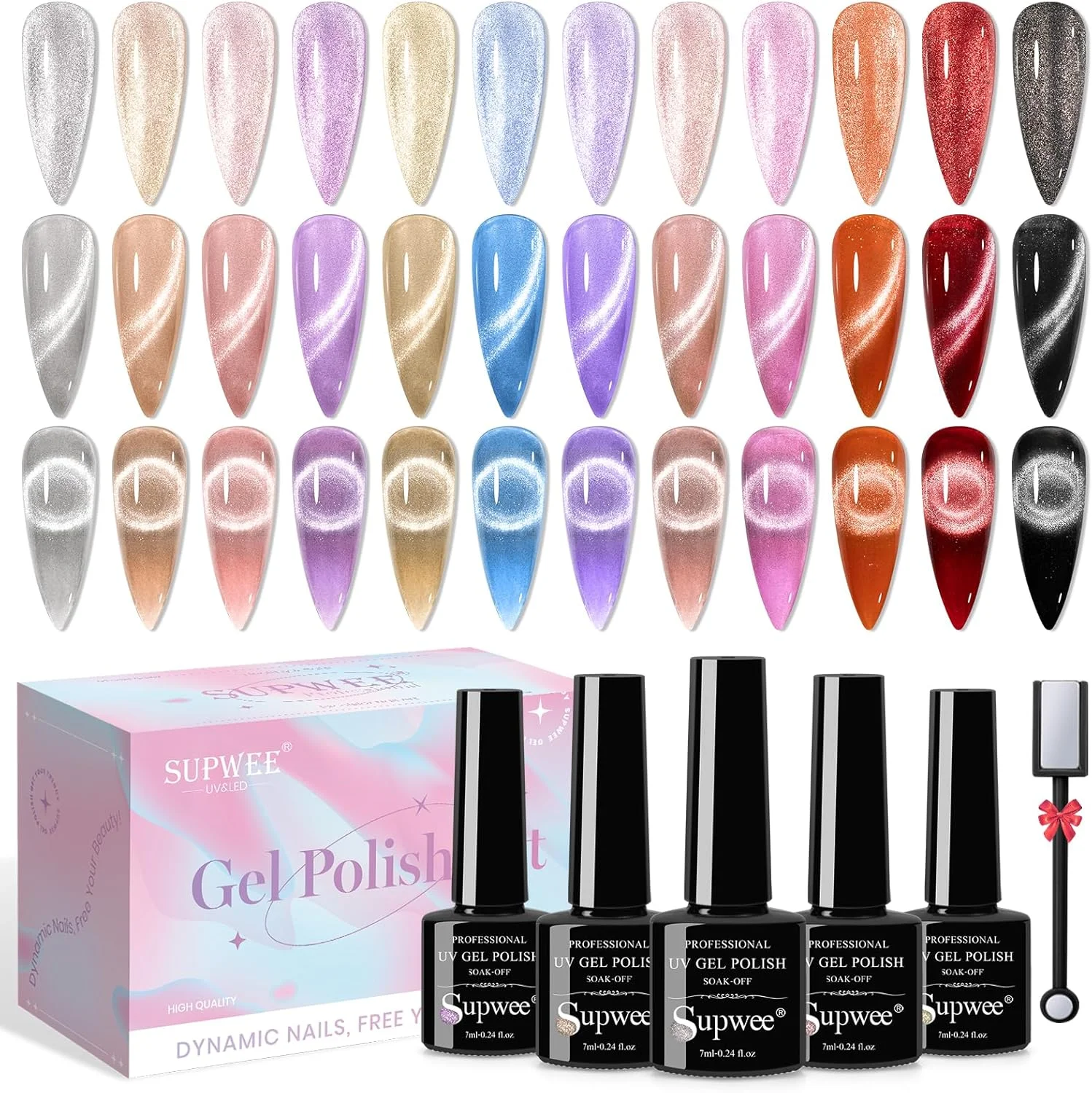 ست لاک ژل چشم گربه ای، ۱۲ رنگ لاک ژل مغناطیسی چشم گربه ای 9D اکلیلی هولوگرافیک به همراه آهنربا، مناسب برای طراحی ناخن و مانیکور سالن ست لاک ژل چشم گربه ای، ۱۲ رنگ لاک ژل مغناطیسی چشم گربه ای 9D اکلیلی هولوگرافیک به همراه آهنربا، مناسب برای طراحی ناخن و مانیکور سالن