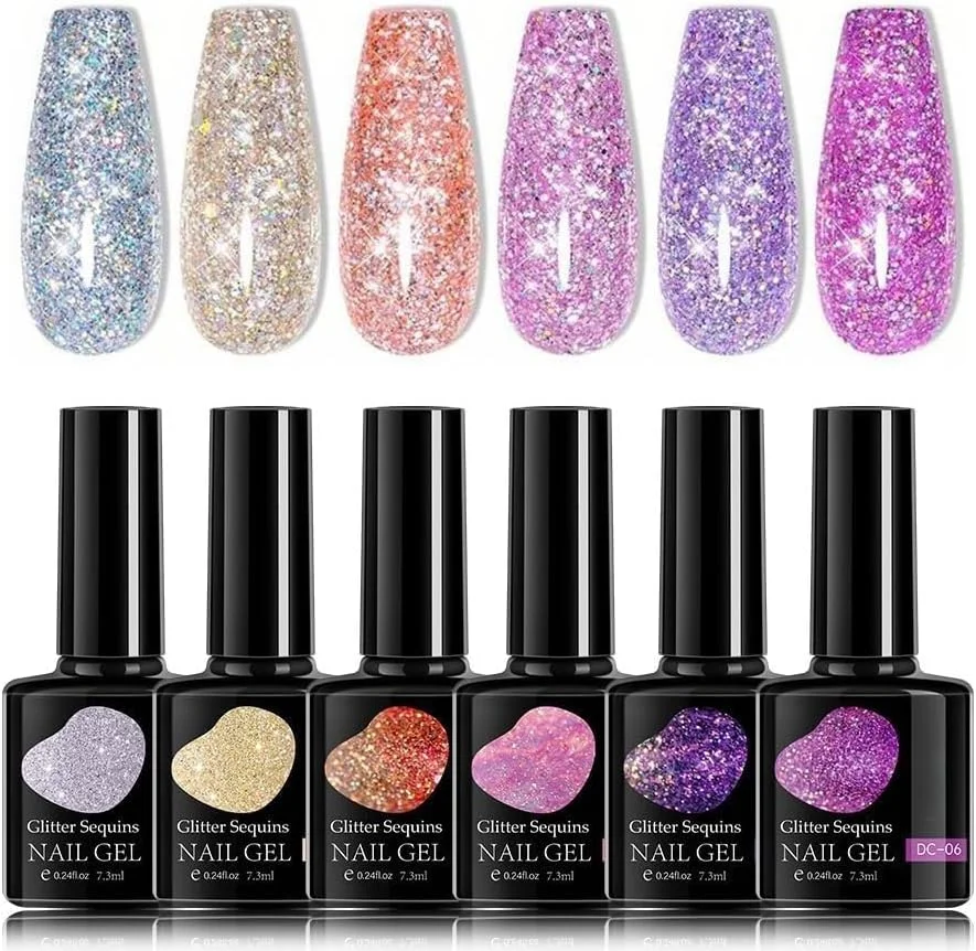 مجموعه لاک ژل اکلیلی آزونه – 6 رنگ درخشان (نقره ای، طلایی، بنفش، صورتی) ژل یو وی هولوگرافیک برای فرنچ ناخن، ژل براق الماس، کیت طراحی ناخن DIY مجموعه لاک ژل اکلیلی آزونه – 6 رنگ درخشان (نقره ای، طلایی، بنفش، صورتی) ژل یو وی هولوگرافیک برای فرنچ ناخن، ژل براق الماس، کیت طراحی ناخن DIY