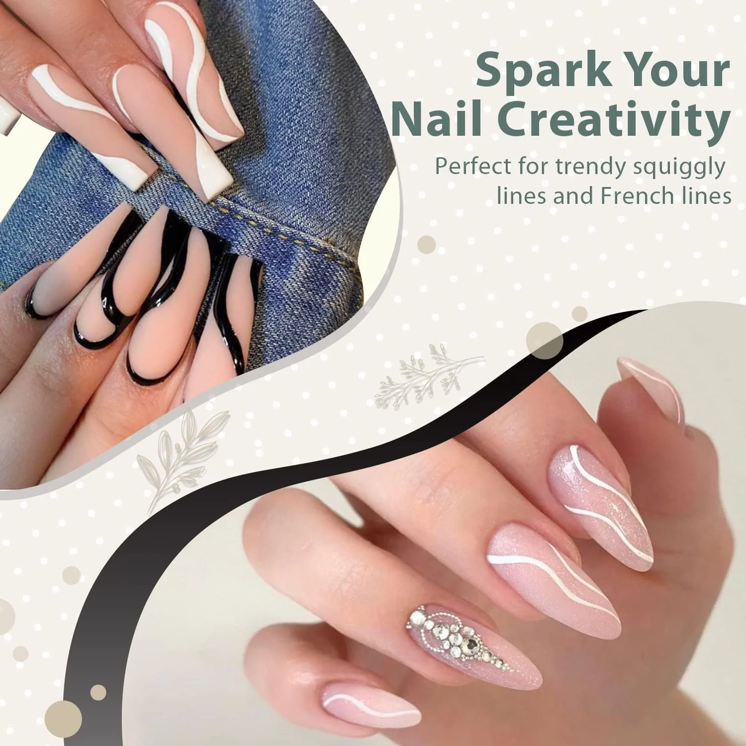 ست لاک ژل ناخن ویشاین، 2 رنگ کلاسیک سفید و مشکی، رنگ ژل طراحی ناخن، سرخوشی، قلم موی نازک طراحی ناخن در خودکار ژلی، کیت طراحی ناخن ست لاک ژل ناخن ویشاین، 2 رنگ کلاسیک سفید و مشکی، رنگ ژل طراحی ناخن، سرخوشی، قلم موی نازک طراحی ناخن در خودکار ژلی، کیت طراحی ناخن