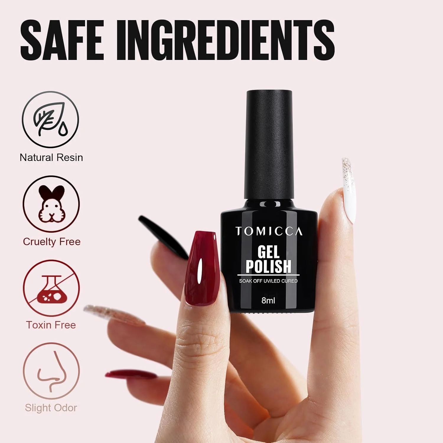 ست لاک ژل TOMICCA - ۴ عدد لاک ژل مشکی، سفید، قرمز به سبک فرانسوی، لاک ژل UV LED برای خانم ها و دختران - طراحی ناخن خیره کننده با استفاده آسان ۸ میلی لیتر ست لاک ژل TOMICCA - ۴ عدد لاک ژل مشکی، سفید، قرمز به سبک فرانسوی، لاک ژل UV LED برای خانم ها و دختران - طراحی ناخن خیره کننده با استفاده آسان ۸ میلی لیتر