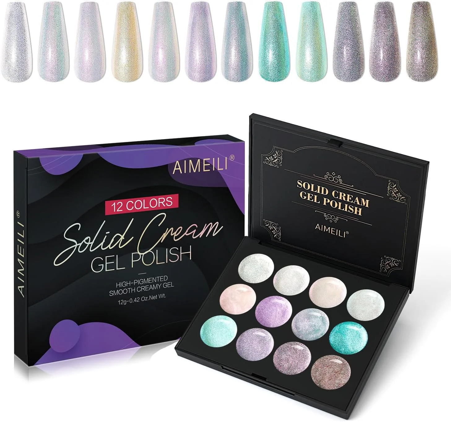 پالت لاک ژل جامد اکلیلی 12 رنگ AIMEILI با لامپ UV - ست لاک ژل کرمی 14 پالت لاک ژل جامد اکلیلی 12 رنگ AIMEILI با لامپ UV - ست لاک ژل کرمی 14