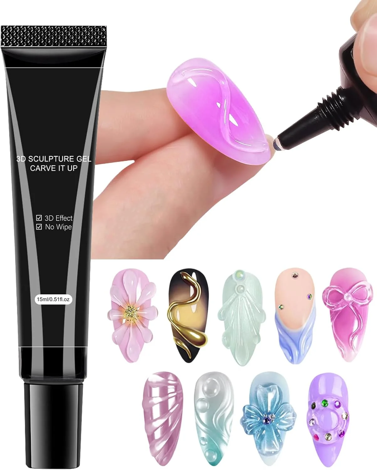 ژل سه بعدی ناخن، ژل پولیش شفاف بدون نیاز به تمیز کردن، چسب ژل طراحی ناخن 15 میلی لیتری، چسب 4 در 1 بدون نیاز به تمیز کردن برای طراحی، قالب گیری، دکوراسیون ناخن