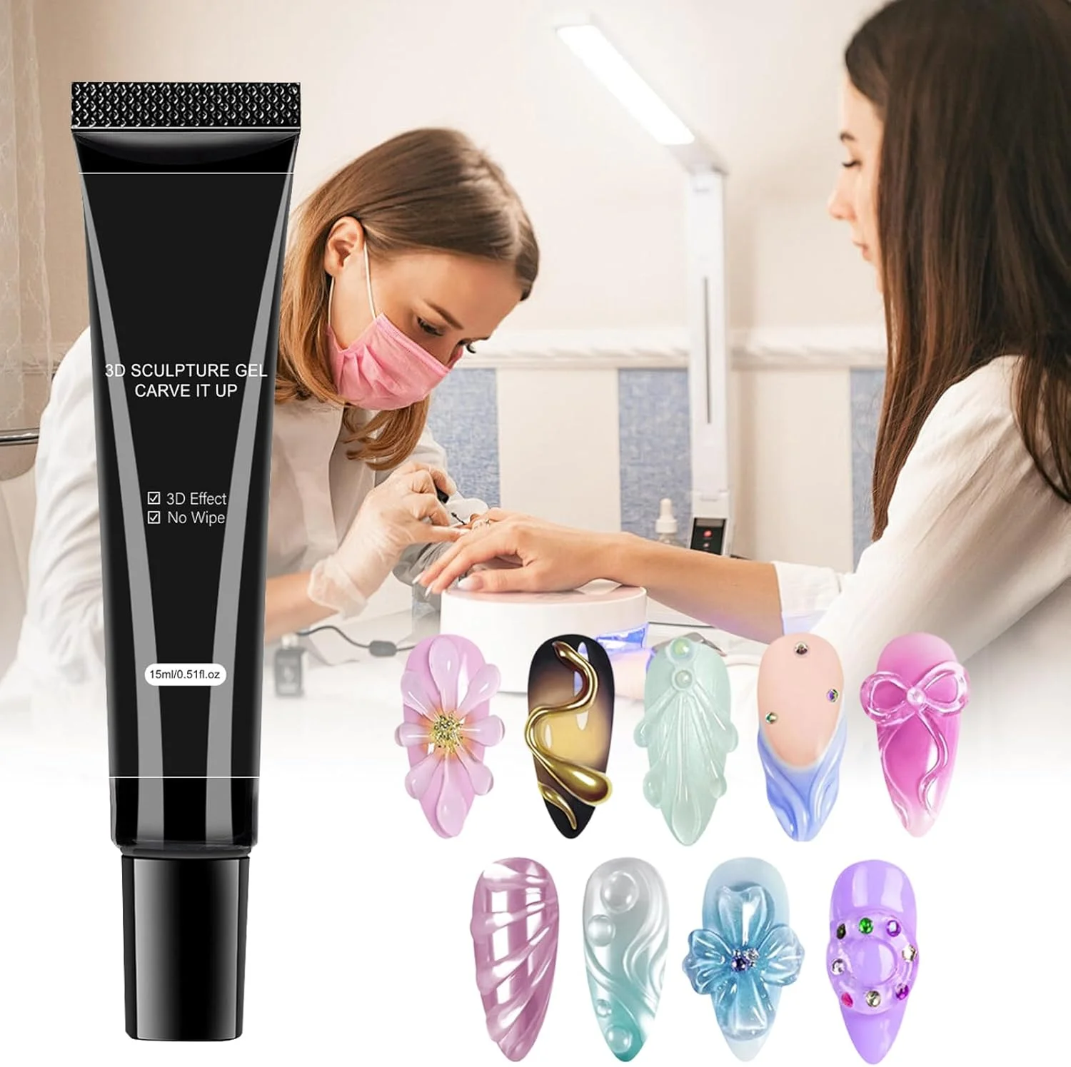 ژل سه بعدی ناخن، ژل پولیش شفاف بدون نیاز به تمیز کردن، چسب ژل طراحی ناخن 15 میلی لیتری، چسب 4 در 1 بدون نیاز به تمیز کردن برای طراحی، قالب گیری، دکوراسیون ناخن