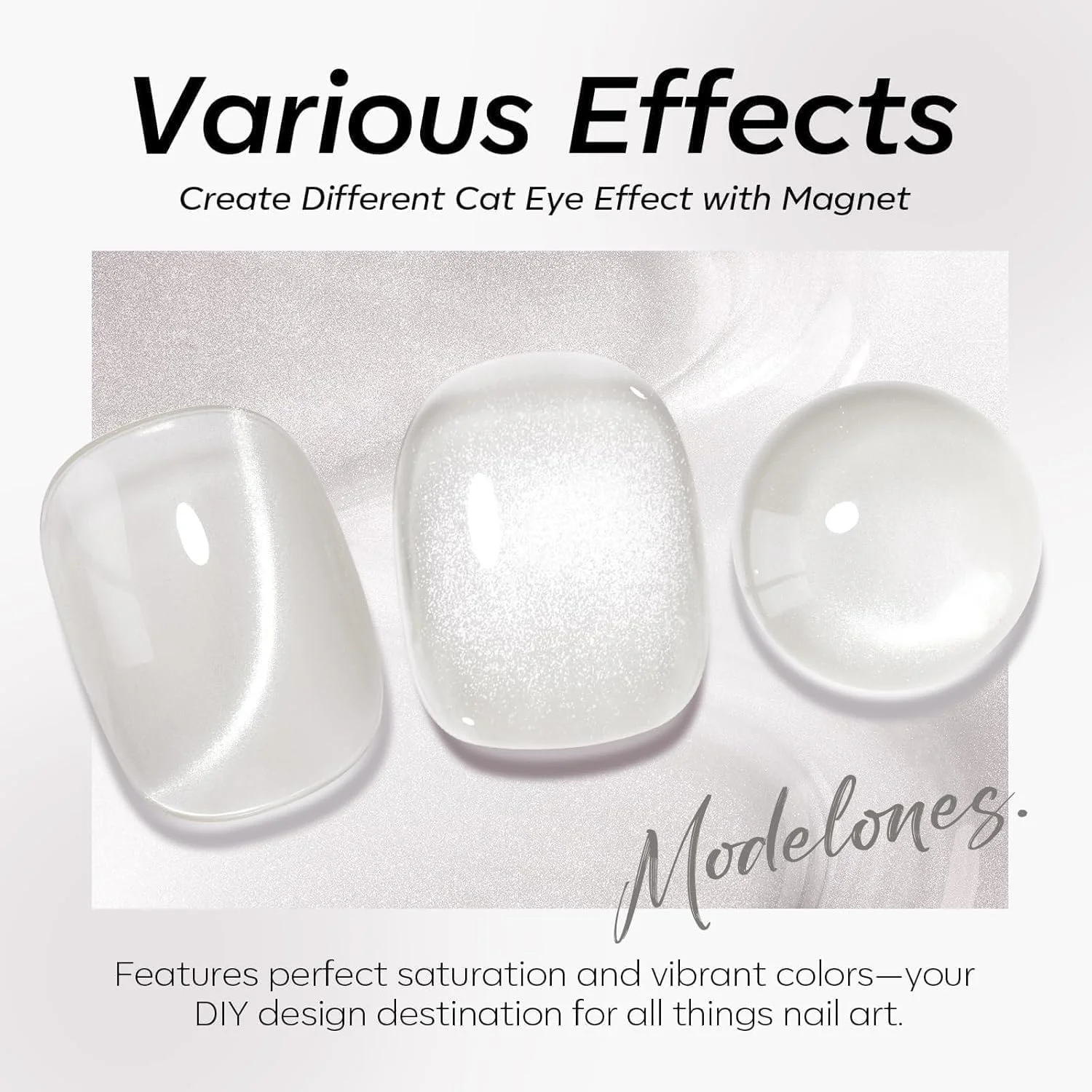 لاک ژل ناخن چشم گربه ای شیشه ای مدلونز، 15 میل، اکلیلی نقره ای هولوگرافیک، ژله ای تابستانی براق، بازتابنده نیمه شفاف مغناطیسی