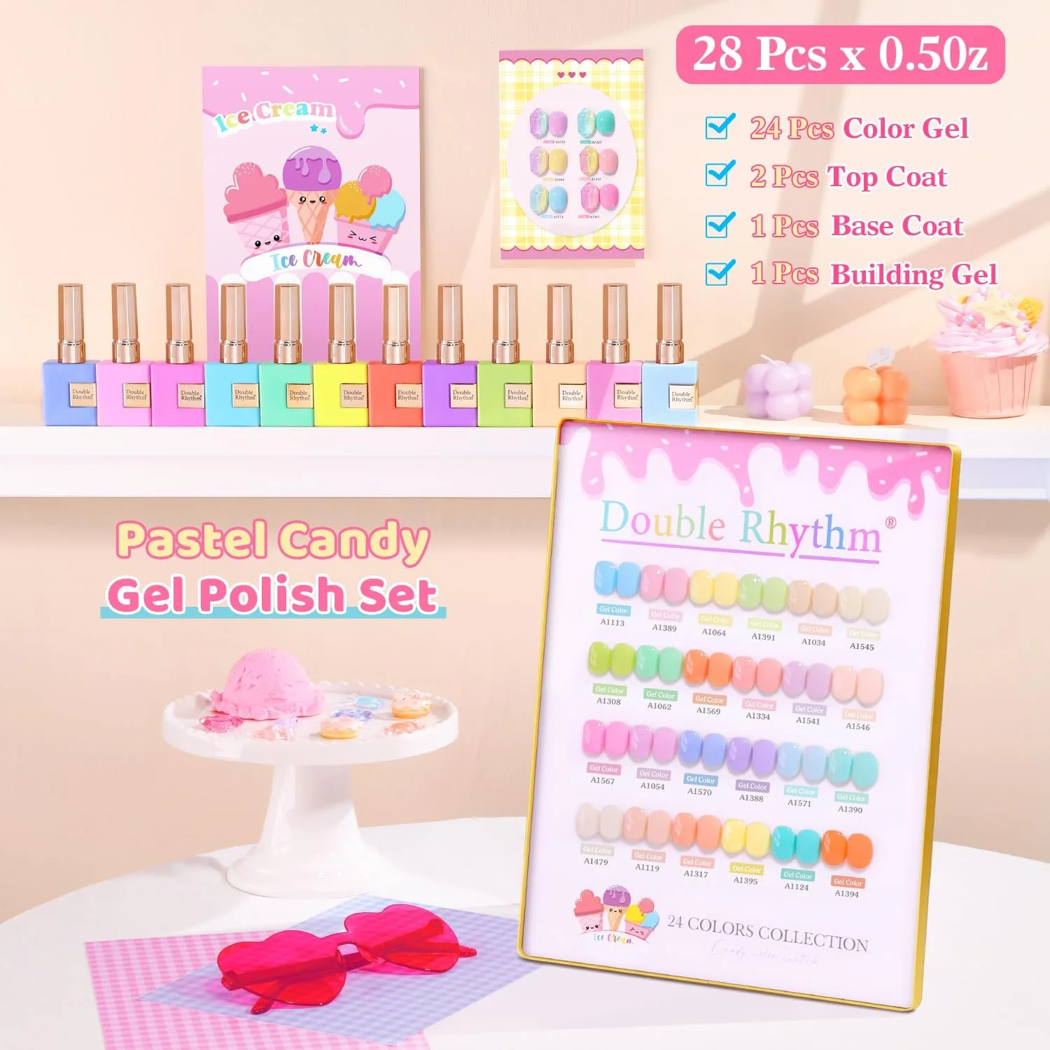 مجموعه لاک ژل 28 عددی Double Rhythm، 15 میلی لیتری، رنگ های مشابه، لاک ژل خیس شونده، مناسب طراحی ناخن، مانیکور، سالن، استفاده شخصی در خانه برای بانوان (مجموعه پاستیلی آبنباتی - T24-5)