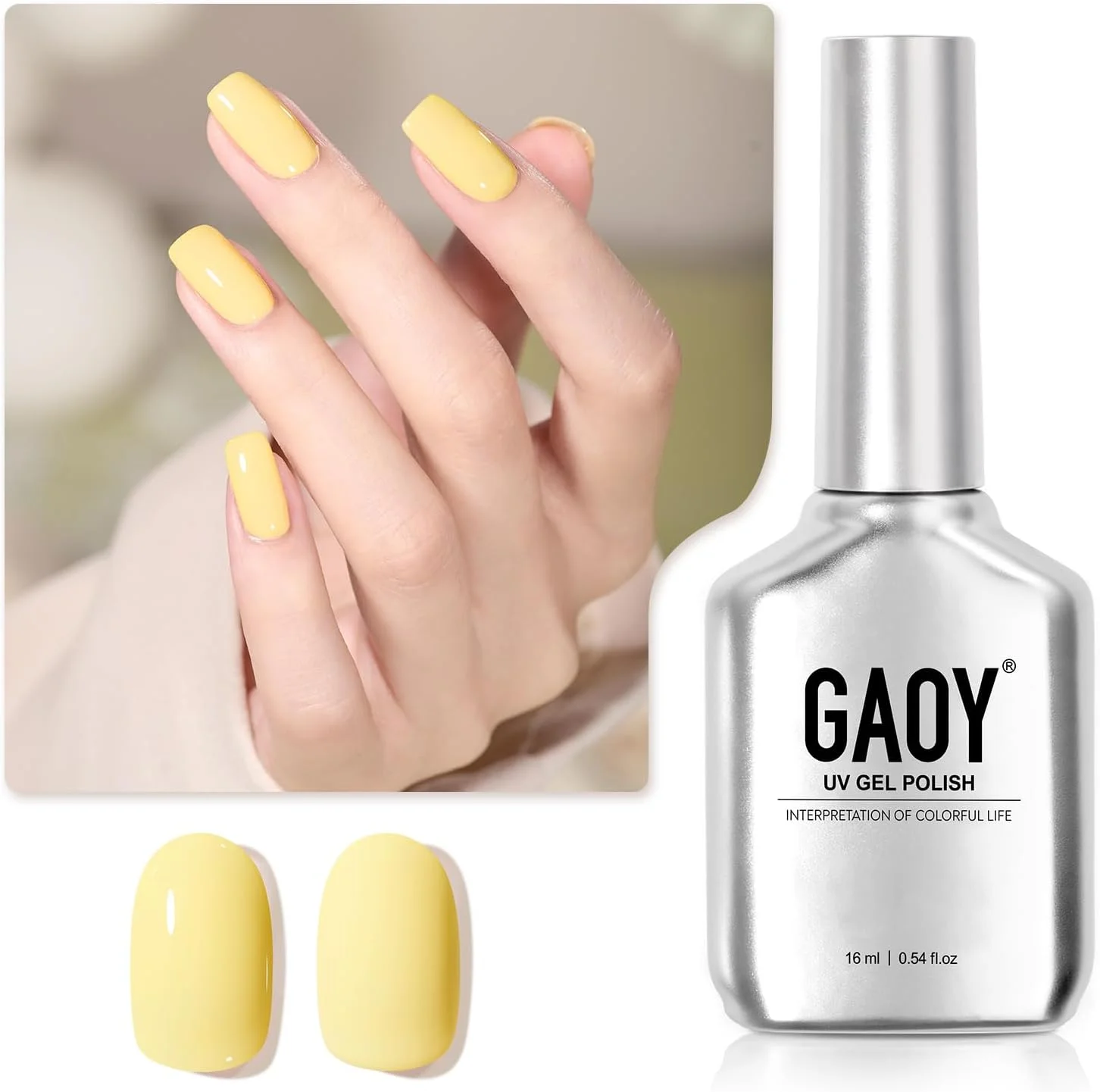 لاک ژل پاستلی GAOY، لاک ژل ۱۶ میلی لیتری خشک شونده با نور UV برای طراحی ناخن بهاری و تابستانی با رنگ های ملایم و طرح های DIY، رنگ زرد روشن ماکارون ۱۶۵۱