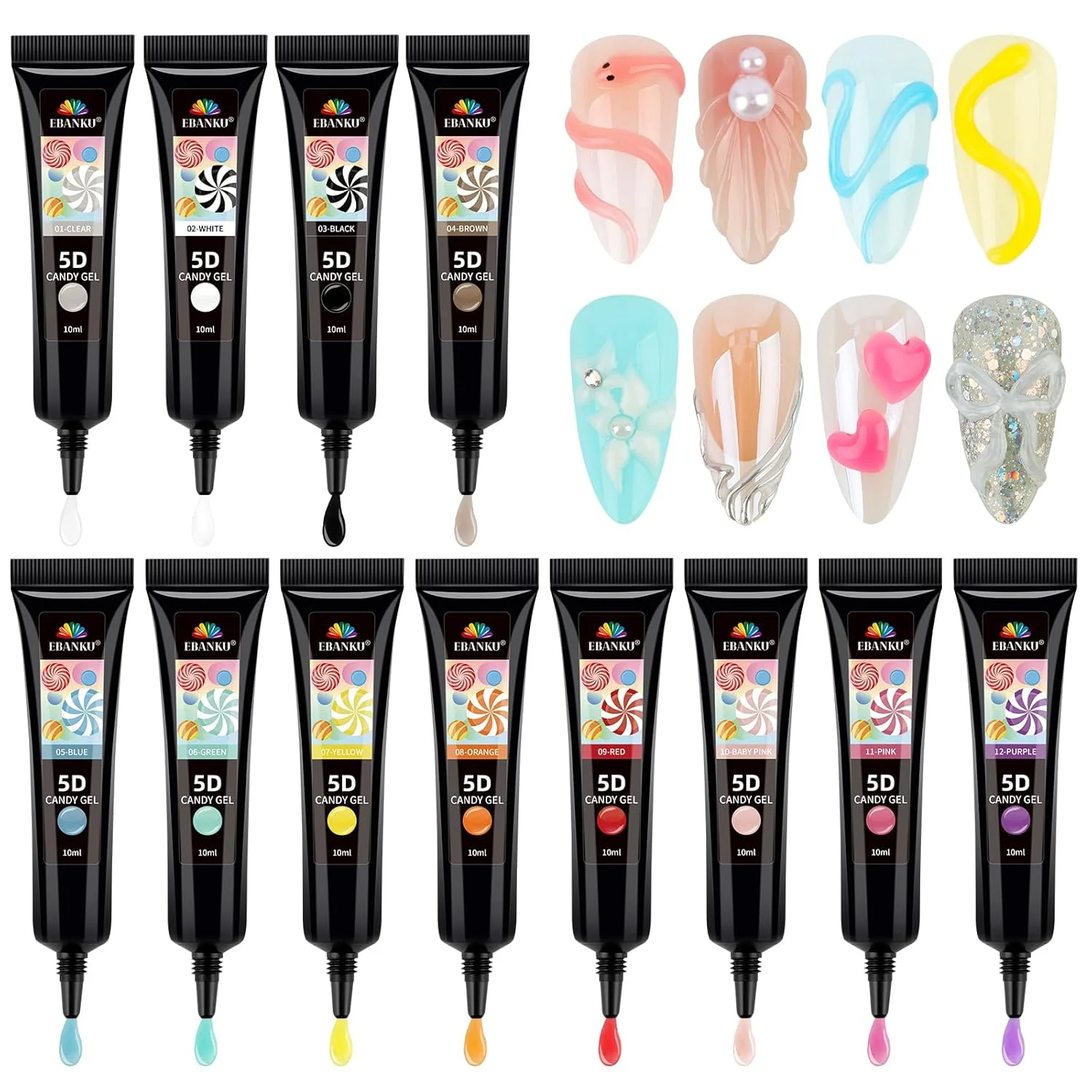 ژل طراحی ناخن ابنکو، 12 رنگ، 5 بعدی، ژل مجسمه سازی ناخن با بافت نرم و رنگ های پاستیلی، مناسب برای طراحی های هنری ناخن