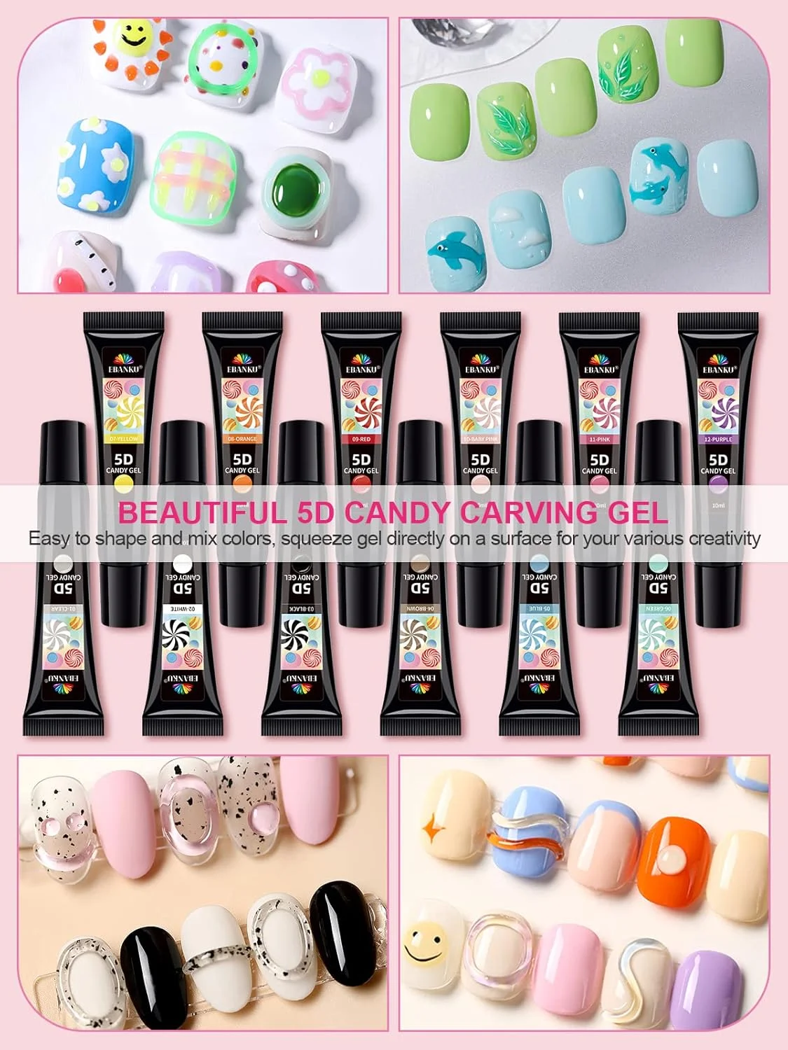 ژل طراحی ناخن ابنکو، 12 رنگ، 5 بعدی، ژل مجسمه سازی ناخن با بافت نرم و رنگ های پاستیلی، مناسب برای طراحی های هنری ناخن ژل طراحی ناخن ابنکو، 12 رنگ، 5 بعدی، ژل مجسمه سازی ناخن با بافت نرم و رنگ های پاستیلی، مناسب برای طراحی های هنری ناخن