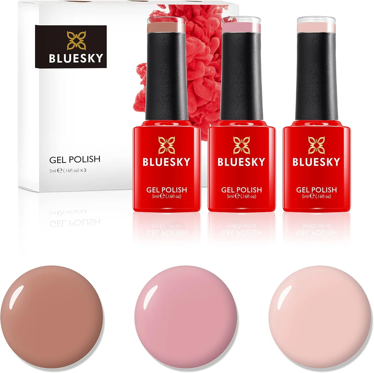 ست لاک ژل بلوسکی، رنگ های طبیعی Nude، Cocoa 80514، Soft Pink A055، Pink Pursuit 80623، 3 عدد 5 میلی لیتر، Nude، صورتی، قهوه ای، Tan (نیاز به خشک شدن زیر لامپ UV یا LED دارد)