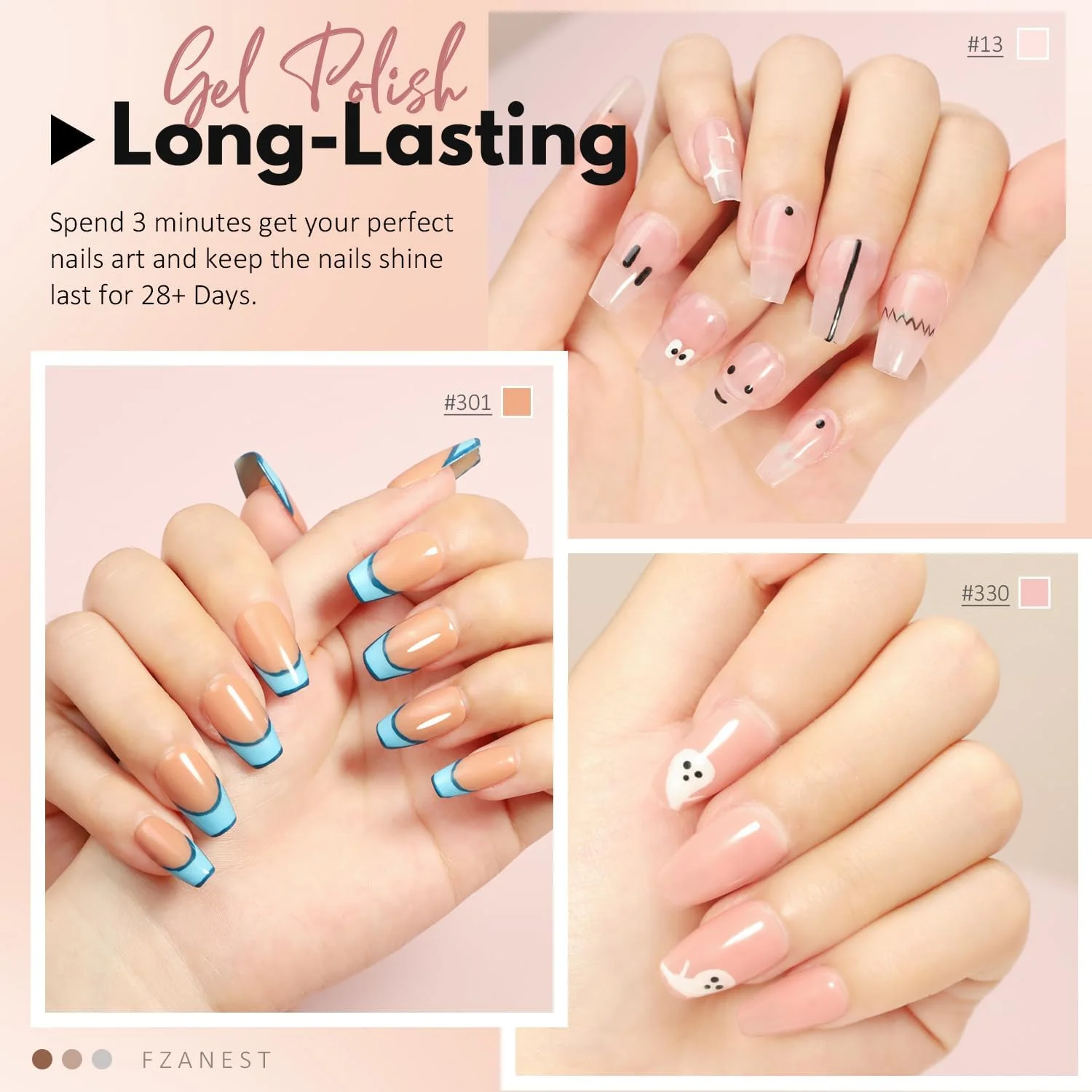 ست لاک ژل ژله ای FZANEST، ست لاک ناخن 6 رنگ صورتی شیری طبیعی و شفاف، لاک ژل UV LED، ست مانیکور و طراحی ناخن