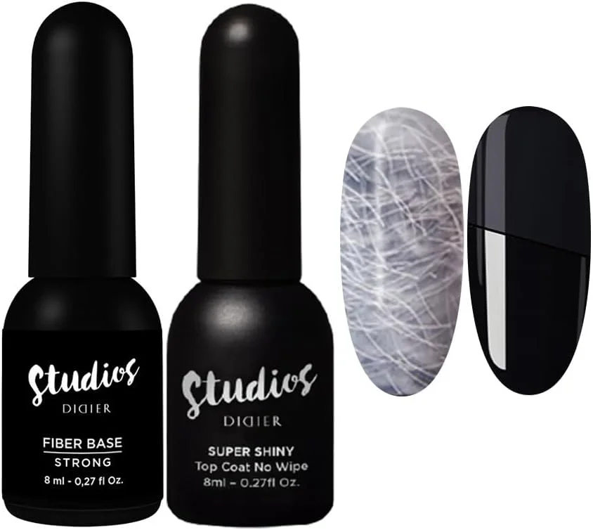 مجموعه لاک ژل ناخن پریمیوم DIDIER LAB - بیس کت فیبر ناخن قوی - تاپ کت ژل فوق العاده براق بدون نیاز به دستمال - ژل لاک ناخن شفاف - مجموعه لاک ژل LED UV Soak Off