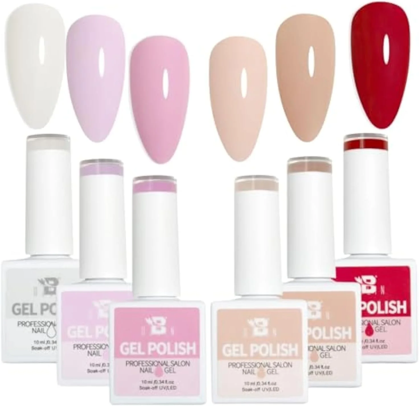 ست لاک ژل ناخن، 6 رنگ لاک ژل قرمز صورتی کالباسی، مناسب طراحی ناخن، قابل برداشتن با خیساندن، مناسب لامپ UV LED، لاک ناخن قابل تنفس 10 میلی لیتر