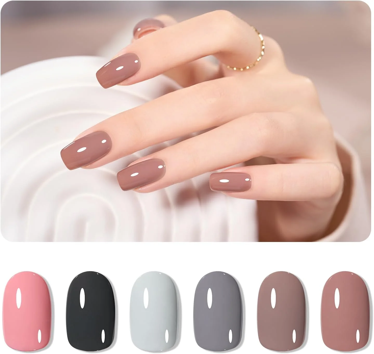 مجموعه لاک ژل ناخن GAOY شامل 6 رنگ، شامل رنگ های صورتی، کالباسی و خاکستری، مناسب برای استفاده در منزل و سالن های آرایشی