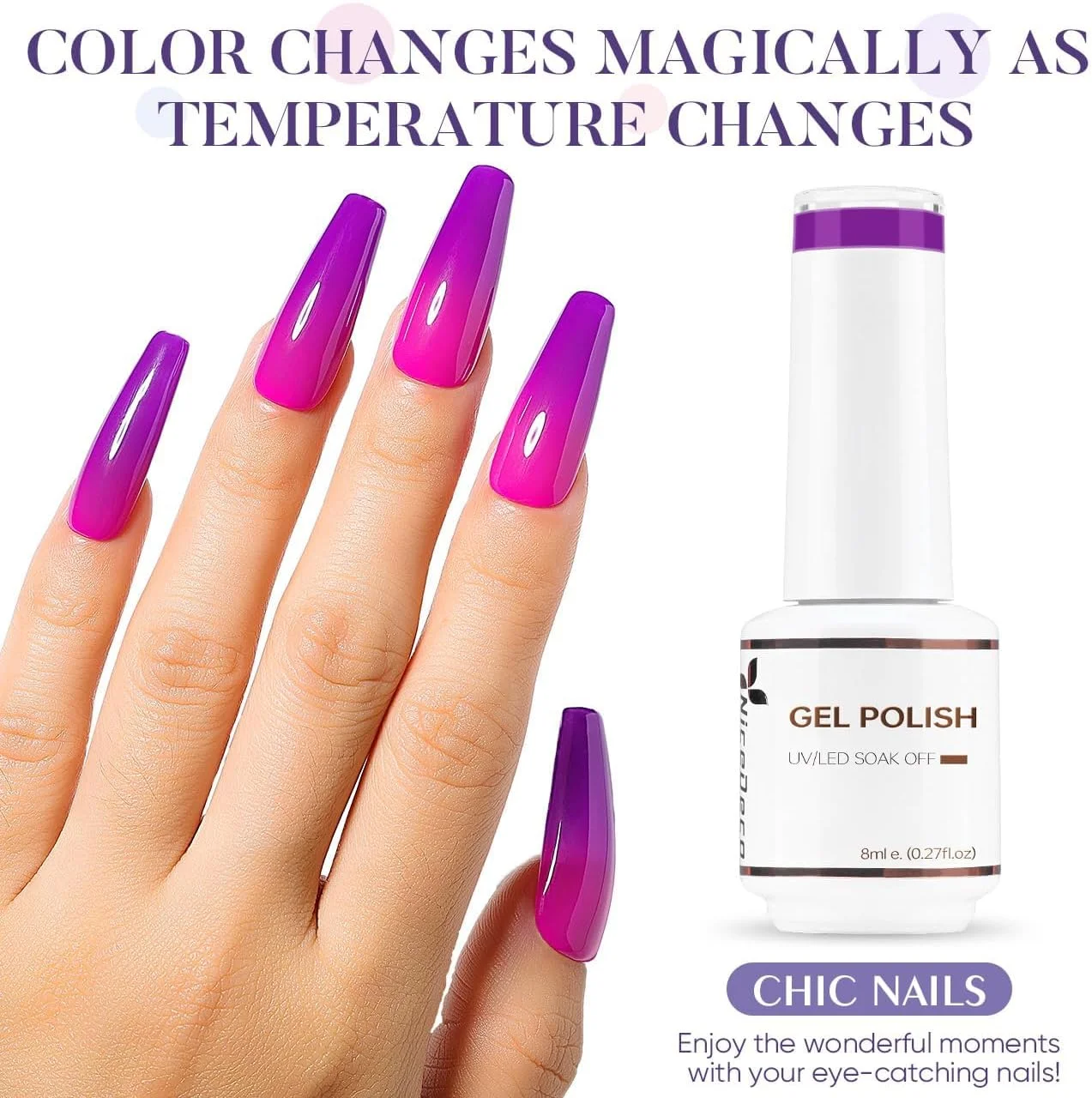 لاک ژل ناخن بدون Hema نایس دکو 1 عدد 15 میلی لیتر، بدون تست حیوانی، وگان، تغییر رنگ، قابل خیساندن، مناسب LED و UV برای طراحی ناخن، مانیکور، سالن، DIY - BJ01