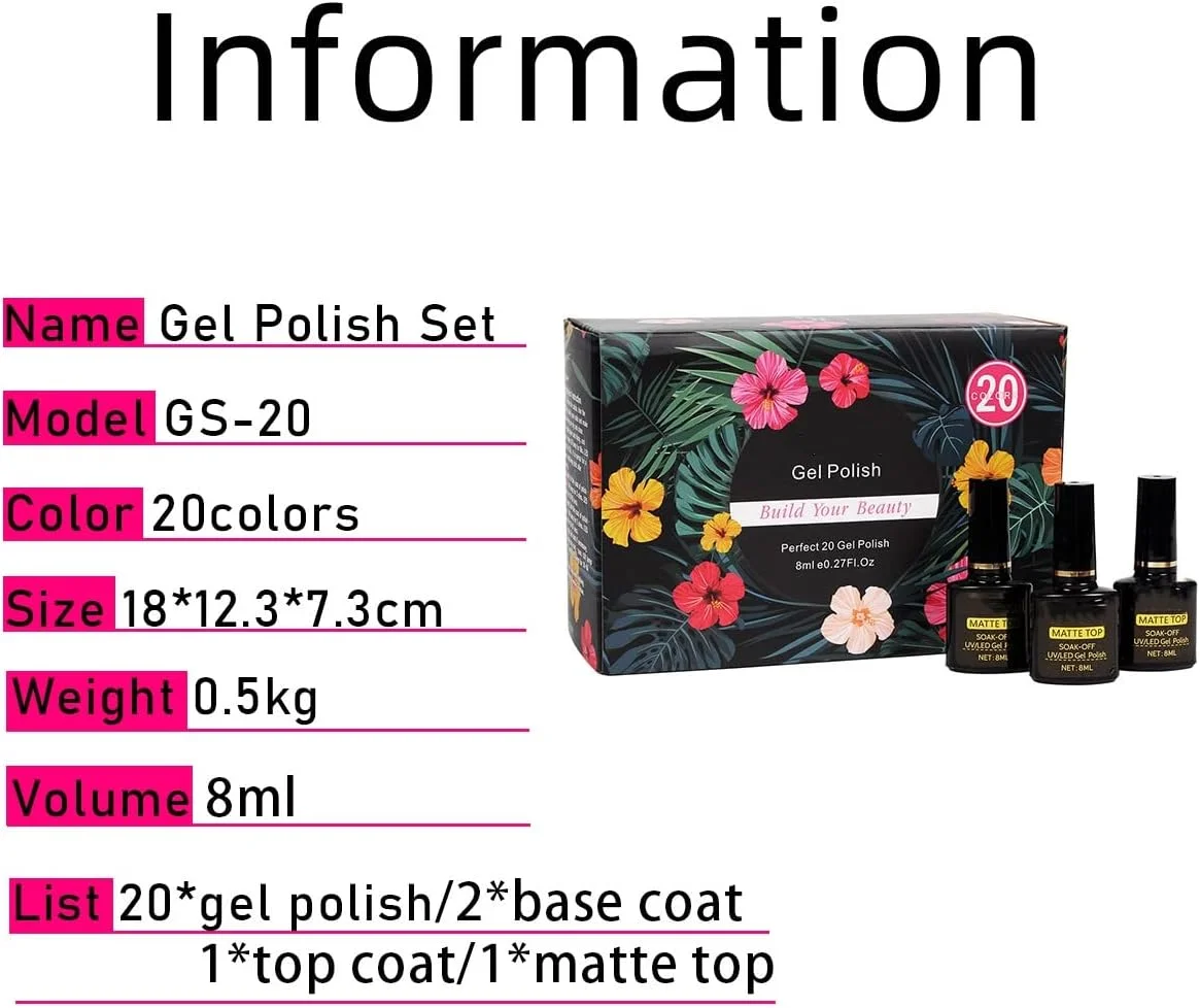 ست لاک ژل ORiTi، ۲۰ رنگ به همراه ۴ محصول جانبی، رنگ های صورتی، قهوه ای، خاکستری، مناسب برای انواع پوست، شامل لاک پایه و تاپ کت براق و مات، هدیه ای مناسب برای طراحی ناخن در سالن های آرایشی برای بانوان و دختران (A3 Nightfall in Hawaii)