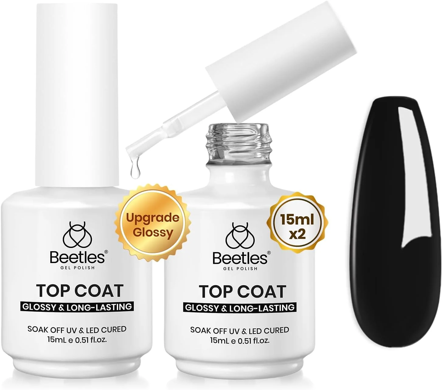 لاک ژل تاپ کت براق بدون نیاز به دستمال کشیدن Beetles، دو عدد 15 میلی لیتر، لاک ژل ناخن براق و شفاف فوق العاده، خیساندن، لامپ UV ناخن، مانیکور سالن ناخن، هدیه DIY خانگی برای زنان