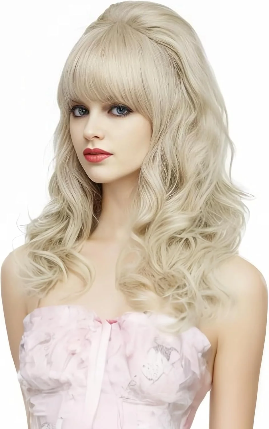 کلاه گیس بلند موج دار بلوند Rugelyss با چتری، کلاه گیس های بزرگ مدل کندویی برای خانم ها، مناسب برای لباس دهه 80 یا مهمانی هالووین