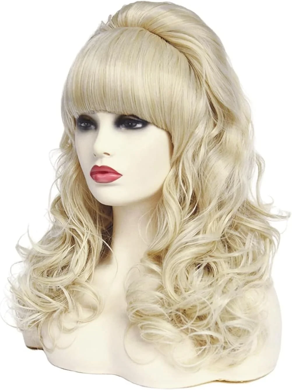 کلاه گیس بلند موج دار بلوند Rugelyss با چتری، کلاه گیس های بزرگ مدل کندویی برای خانم ها، مناسب برای لباس دهه 80 یا مهمانی هالووین