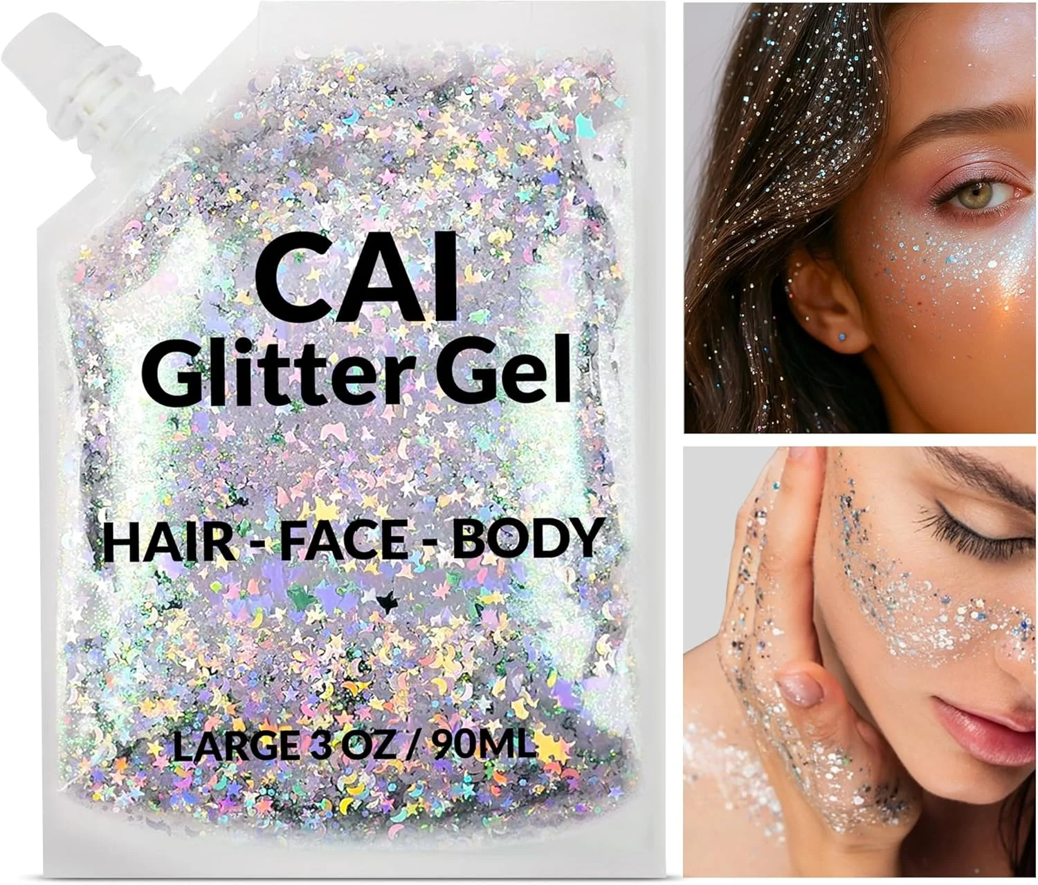 پک 5 عددی ژل اکلیلی CAI BEAUTY NYC مناسب بدن، صورت و مو | استفاده و پاک کردن آسان | لوازم جانبی کیف گلم آرایشی هولوگرافیک برای کنسرت ها، جشنواره ها و ریو ها