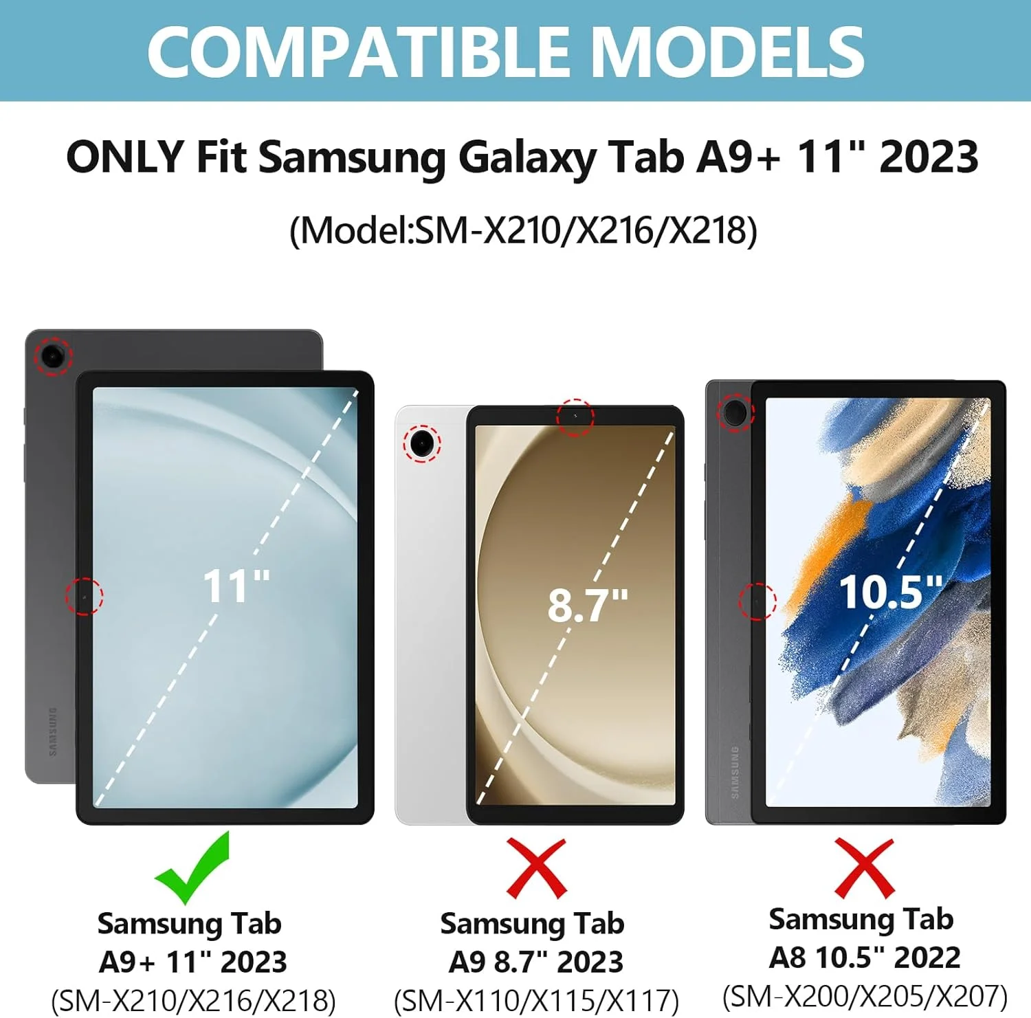 کاور تبلت سامسونگ گلکسی تب A9 پلاس به همراه کیبورد، کاور کیبورد تبلت سامسونگ A9 پلاس (11 اینچ 2023، SM-X210/X216/X218)، جداشدنی بی‌سیم - آبی یخچالی