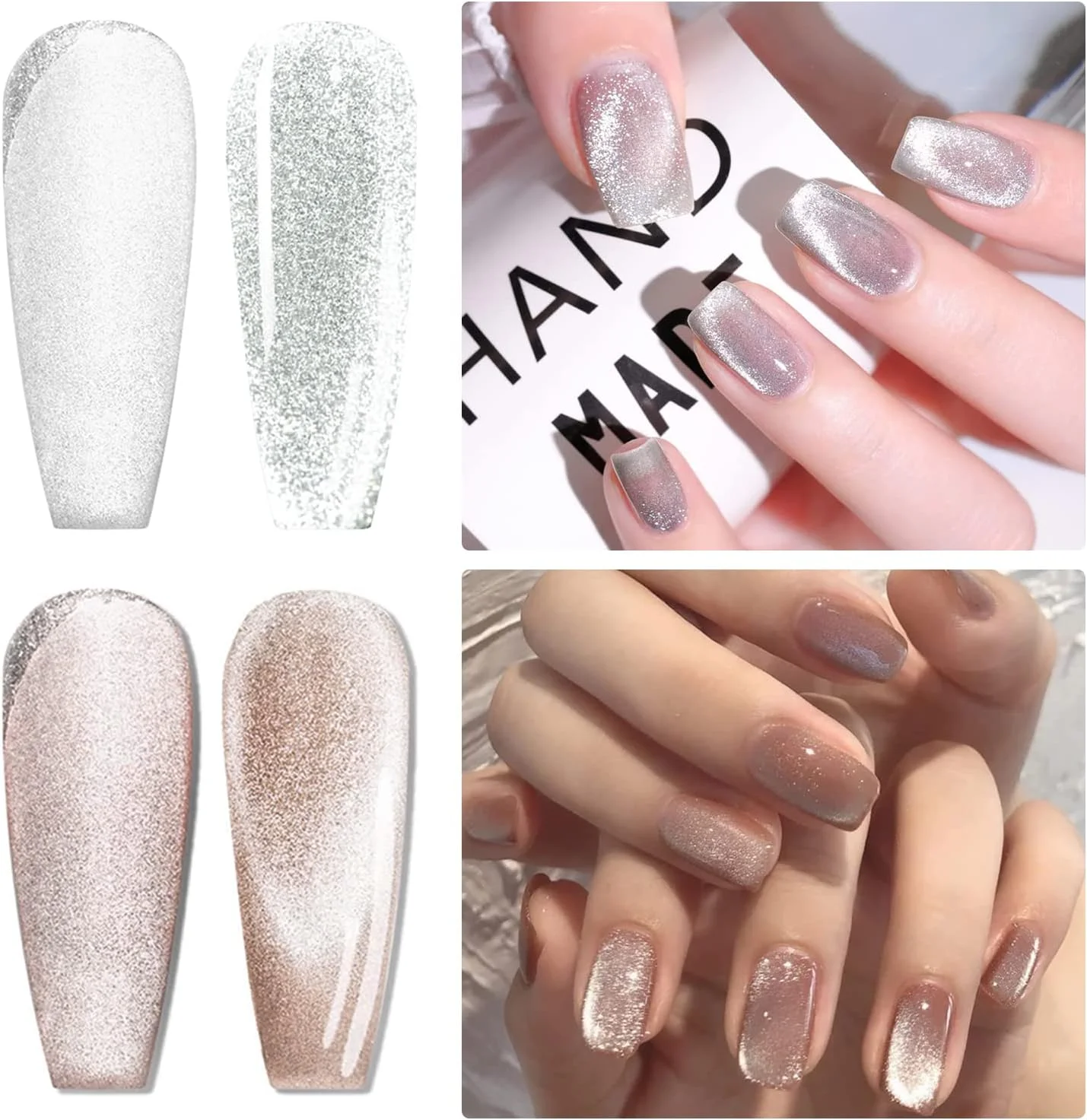 ست لاک ژل چشم گربه ای کریستالی، لاک ناخن مغناطیسی، لاک ژل چشم گربه ای هولوگرافیک، لاک ژل براق الماس درخشان با استیک مگنت (2 عدد - بژ و نقره ای) ست لاک ژل چشم گربه ای کریستالی، لاک ناخن مغناطیسی، لاک ژل چشم گربه ای هولوگرافیک، لاک ژل براق الماس درخشان با استیک مگنت (2 عدد - بژ و نقره ای)