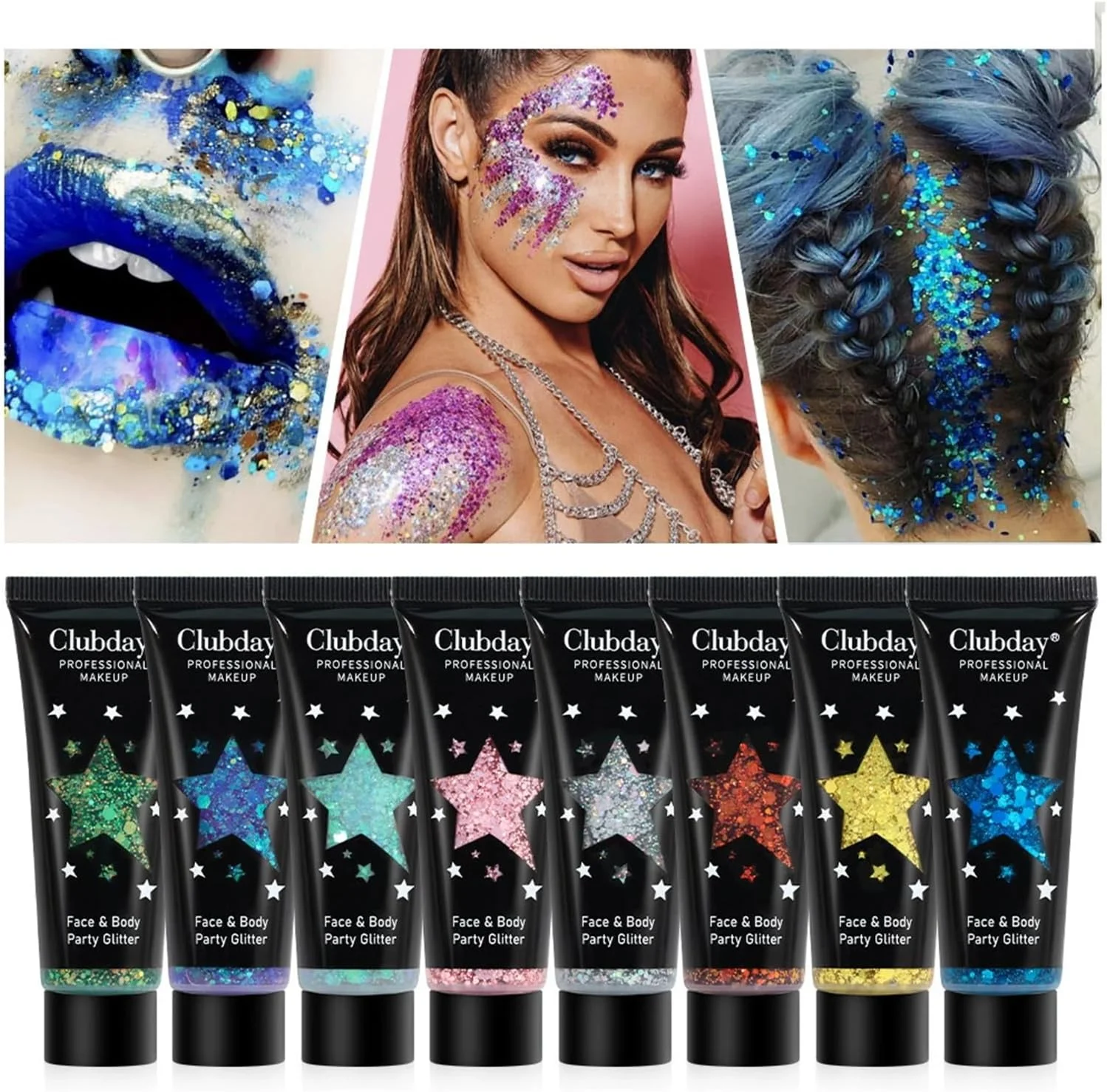 ژل اکلیلی بدن و مو در 8 رنگ، مناسب آرایش صورت، کنسرت خوانندگان، دیسکو، جشن و فستیوال، لوازم جانبی روز ولنتاین، اکلیل پولکی پری دریایی برای صورت، مو، ناخن و لب