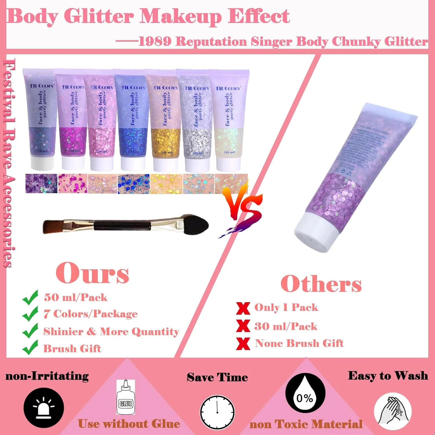 ژل اکلیل بدن و صورت: مناسب کنسرت خواننده، دیسکو، جشنواره، لوازم جانبی ریو، آرایش صورت، پولک های درشت 150 میلی لیتری، ژل اکلیل موی بدن و صورت پری دریایی (سفید، نقره ای، صورتی، طلایی، آبی، بنفش و رز)