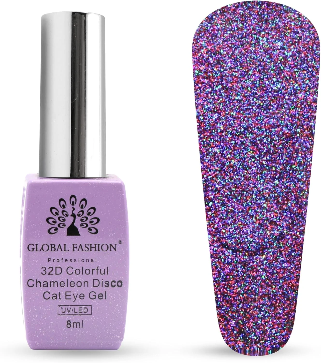 لاک ژل چشم گربه ای آفتاب غروب رزی مغناطیسی تغییر رنگ دهنده، لاک ژل ناخن UV/LED، اثر دیسکو کهکشانی، درخشش ماندگار، هدیه طراحی ناخن (اکلیل بنفش کیهانی، 8 میلی لیتر)