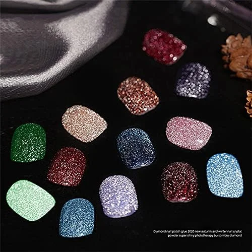 ژل ناخن اکلیلی سبز کریسمس ورونی، ژل ناخن بازتابنده الماس درخشان، ژل ناخن UV خیسانده شده با اکلیل سبز تیره روشن، ژل دیسکو الماس شکسته برای مهمانی هالووین (16)