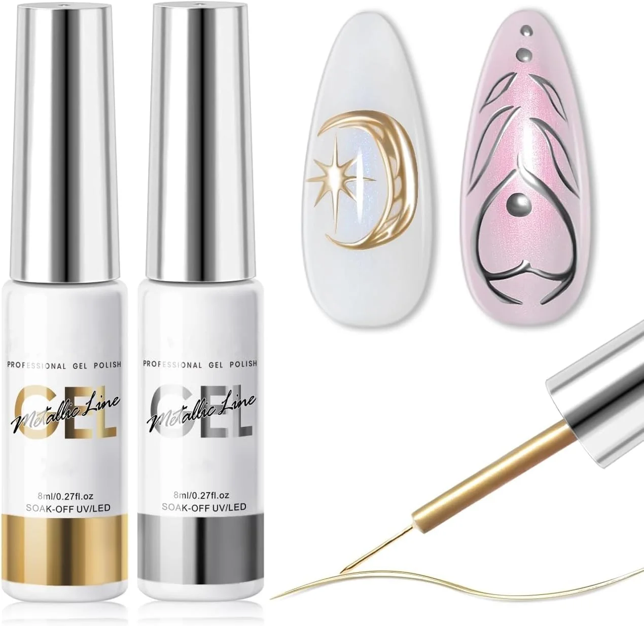 ژل طراحی ناخن، افکت کروم آینه ای متالیک سه بعدی، طراحی ناخن فلزی (نقره ای، طلایی) ژل طراحی ناخن، افکت کروم آینه ای متالیک سه بعدی، طراحی ناخن فلزی (نقره ای، طلایی)